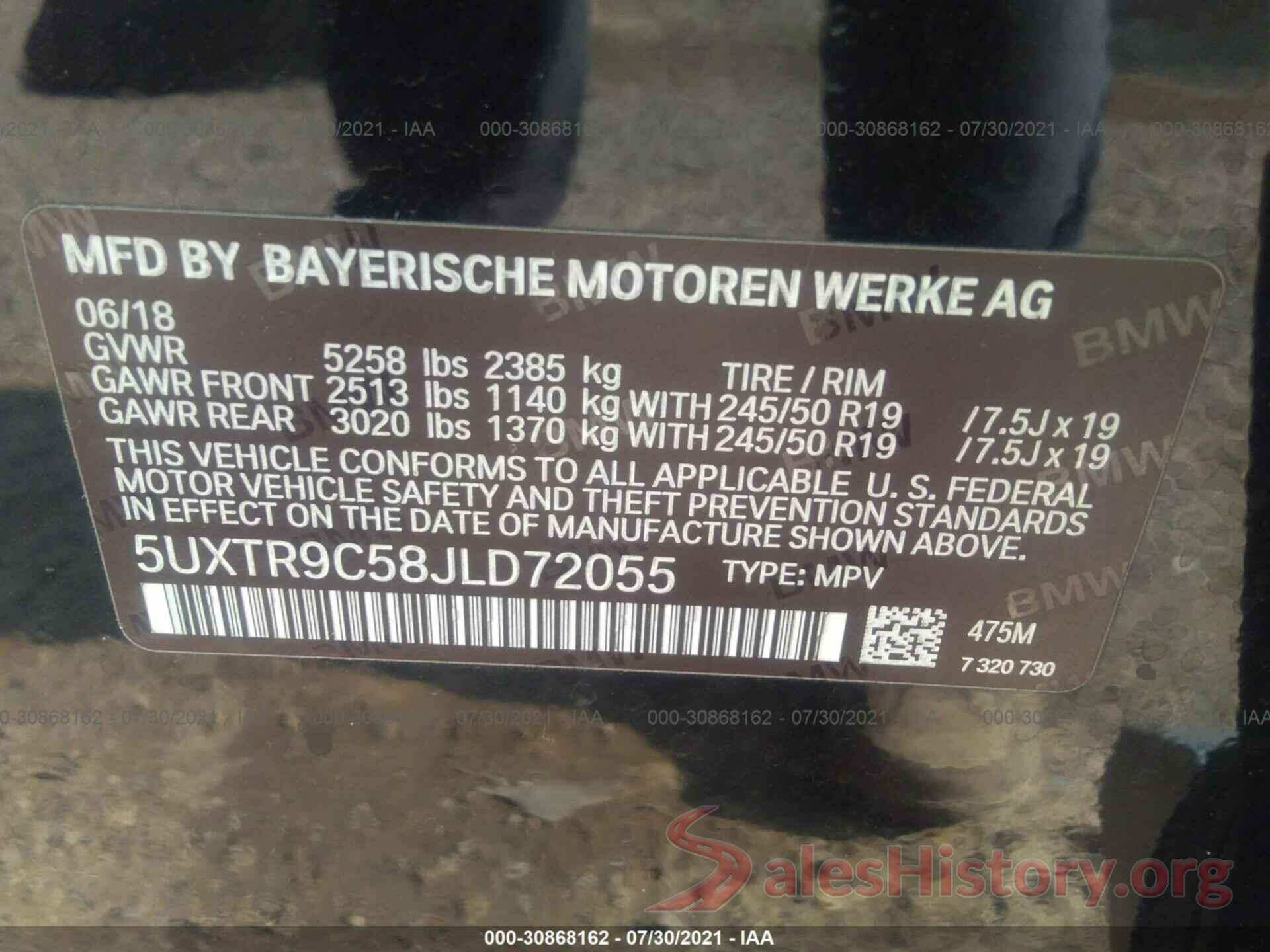 5UXTR9C58JLD72055 2018 BMW X3