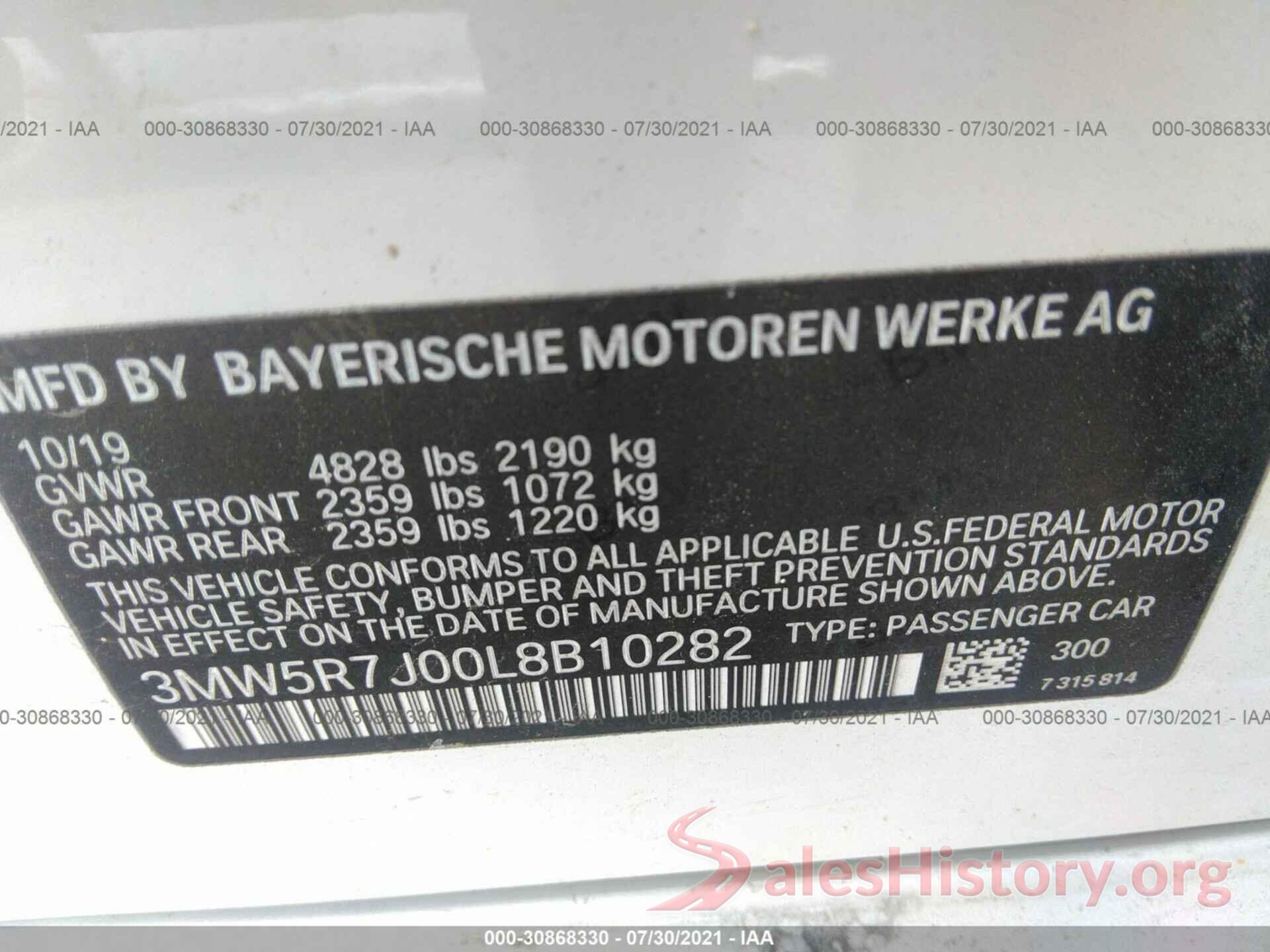 3MW5R7J00L8B10282 2020 BMW 3 SERIES