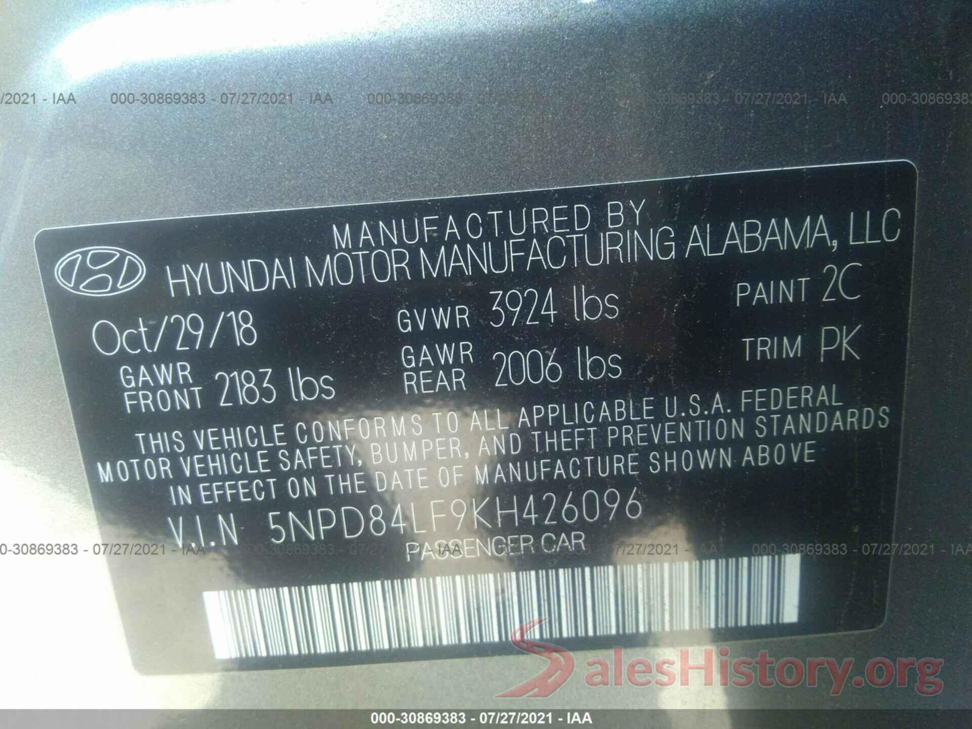 5NPD84LF9KH426096 2019 HYUNDAI ELANTRA