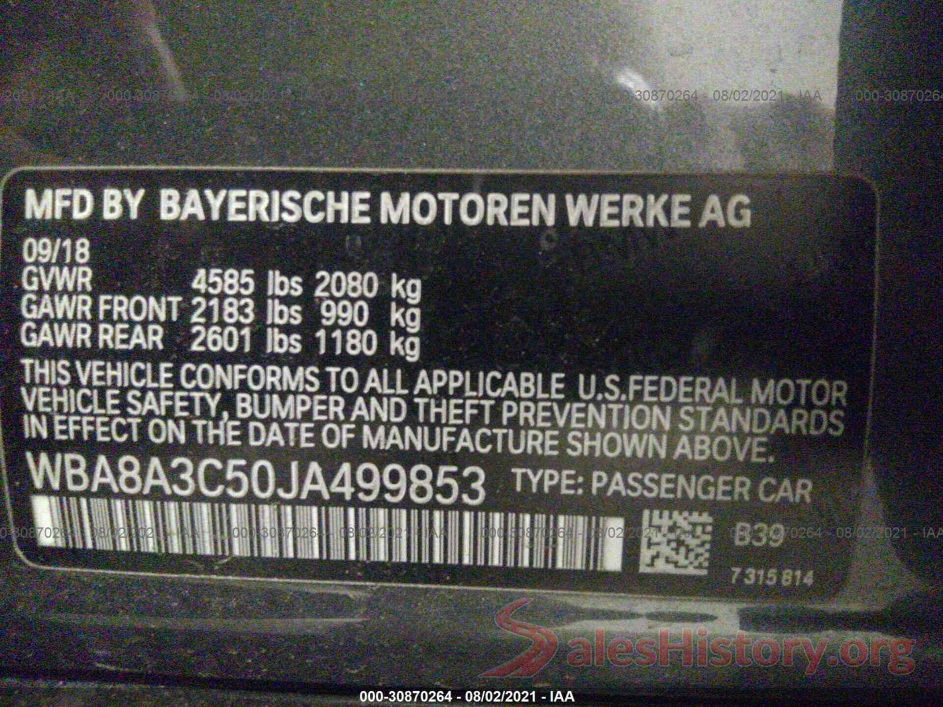 WBA8A3C50JA499853 2018 BMW 3 SERIES