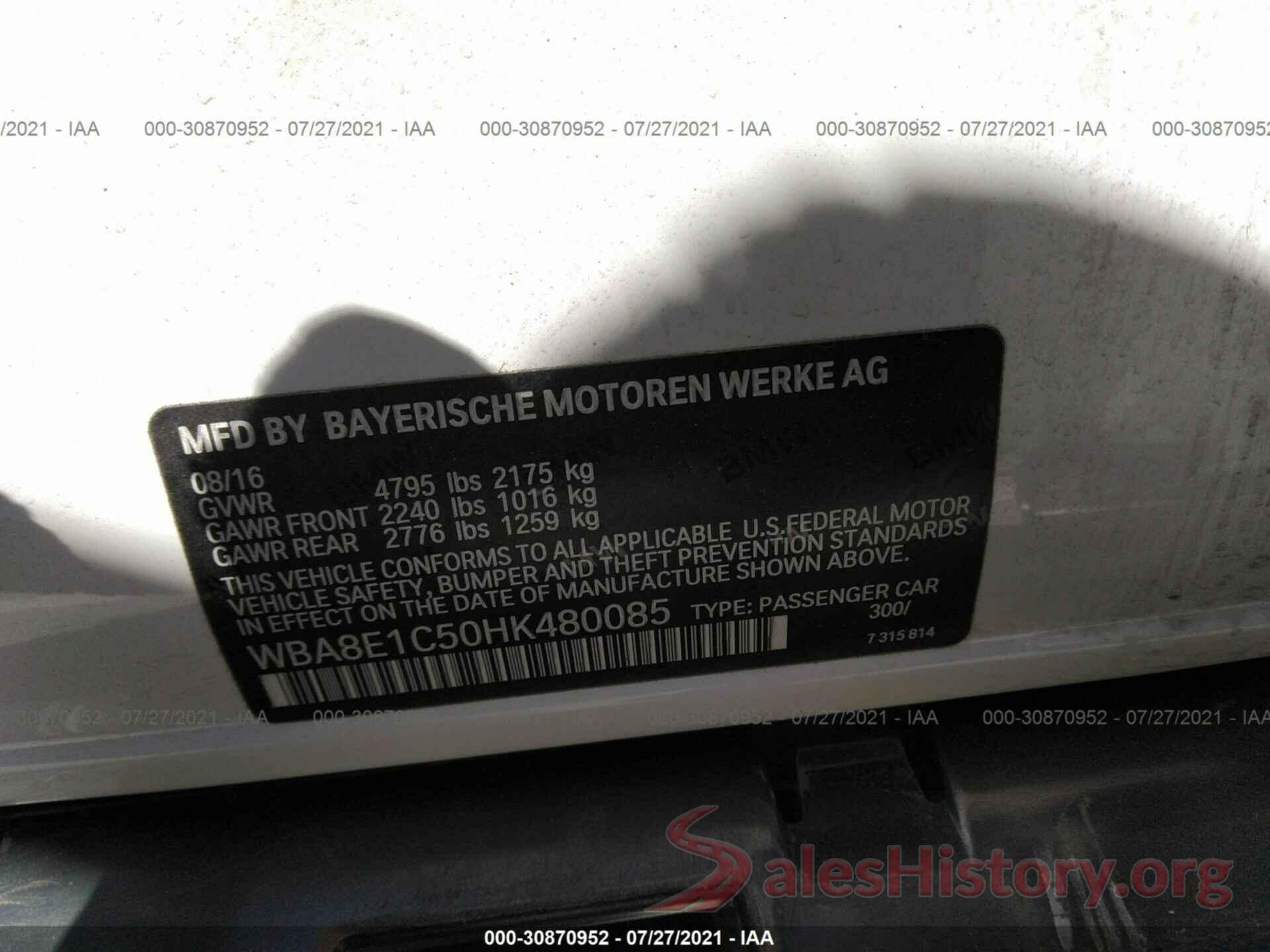 WBA8E1C50HK480085 2017 BMW 3 SERIES