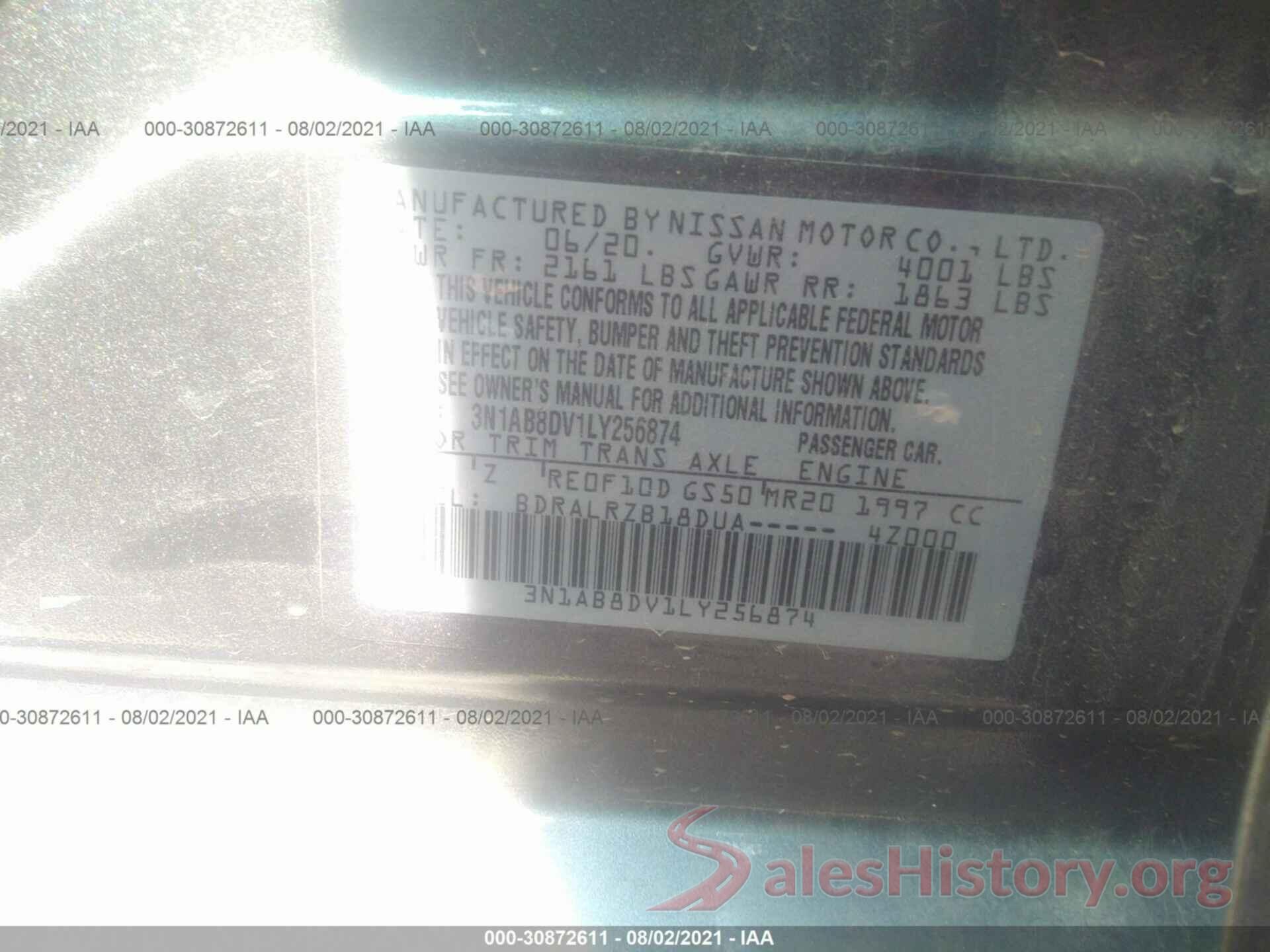 3N1AB8DV1LY256874 2020 NISSAN SENTRA