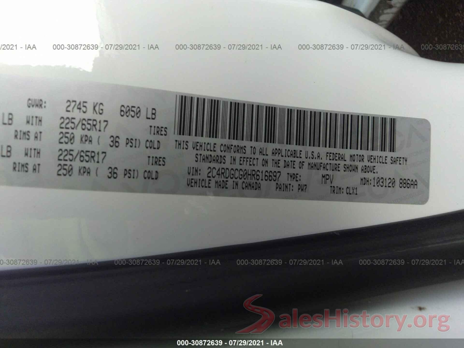 2C4RDGCG0HR616697 2017 DODGE GRAND CARAVAN