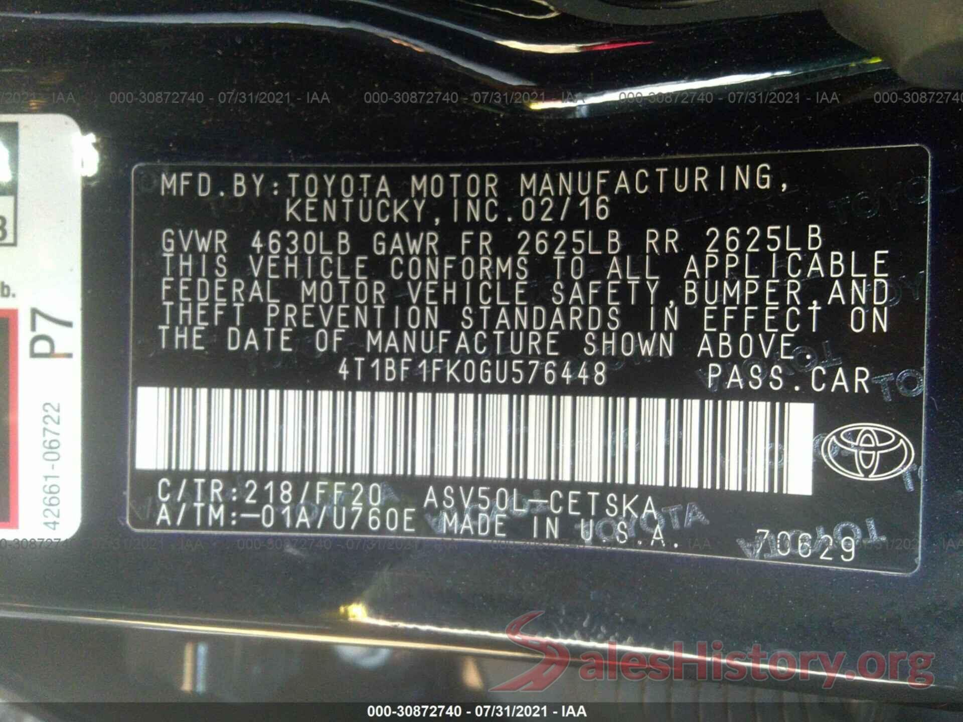 4T1BF1FK0GU576448 2016 TOYOTA CAMRY