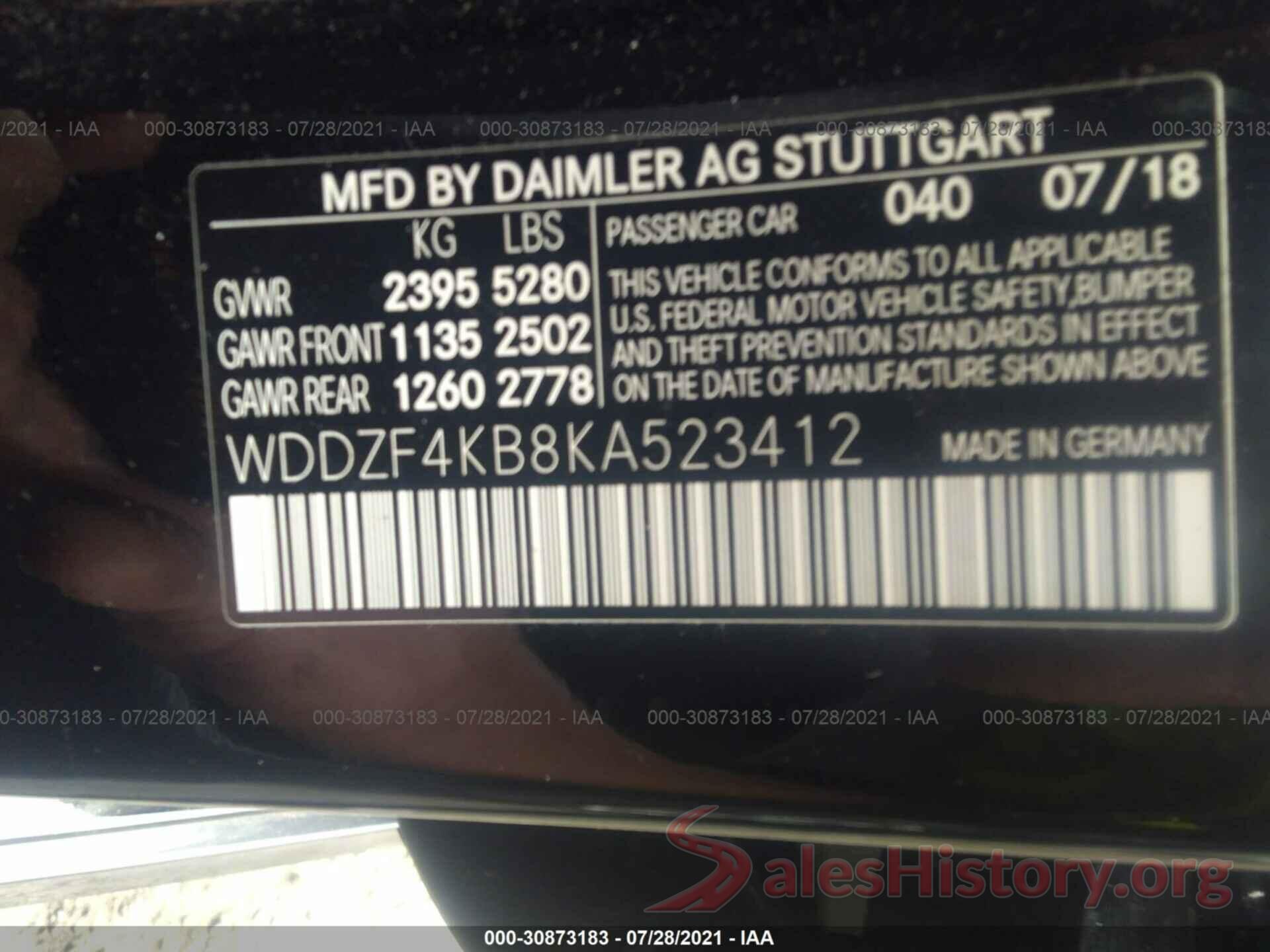 WDDZF4KB8KA523412 2019 MERCEDES-BENZ E-CLASS