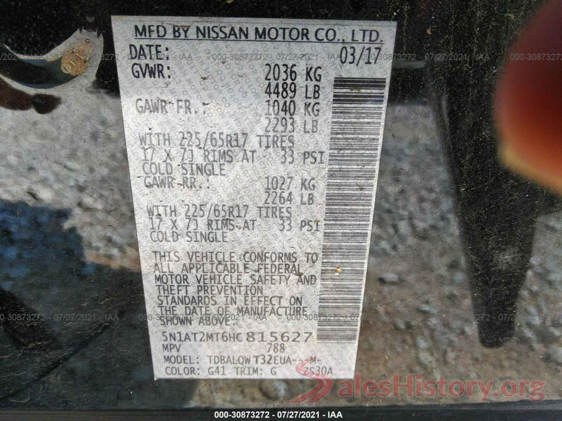 5N1AT2MT6HC815627 2017 NISSAN ROGUE