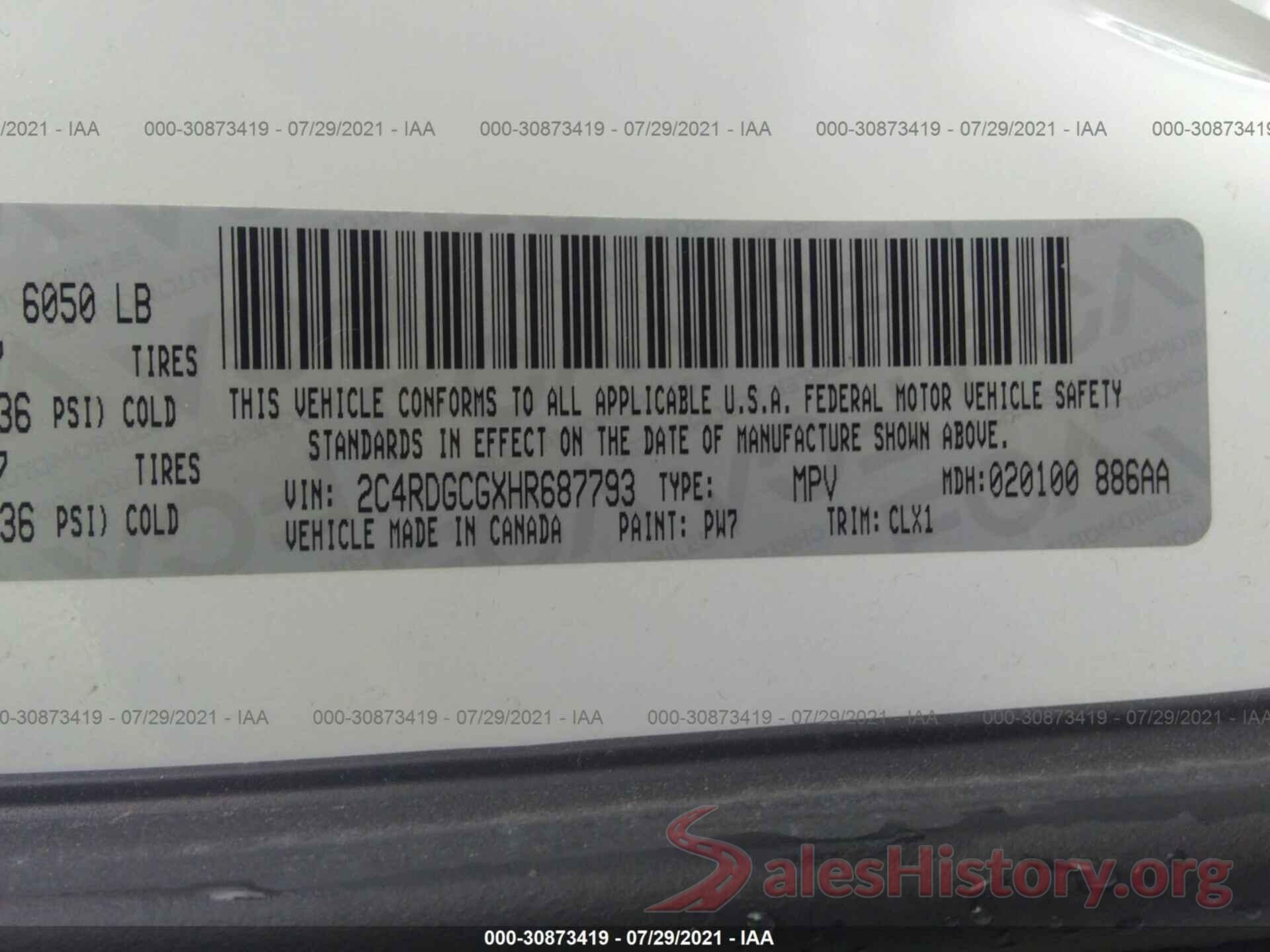 2C4RDGCGXHR687793 2017 DODGE GRAND CARAVAN