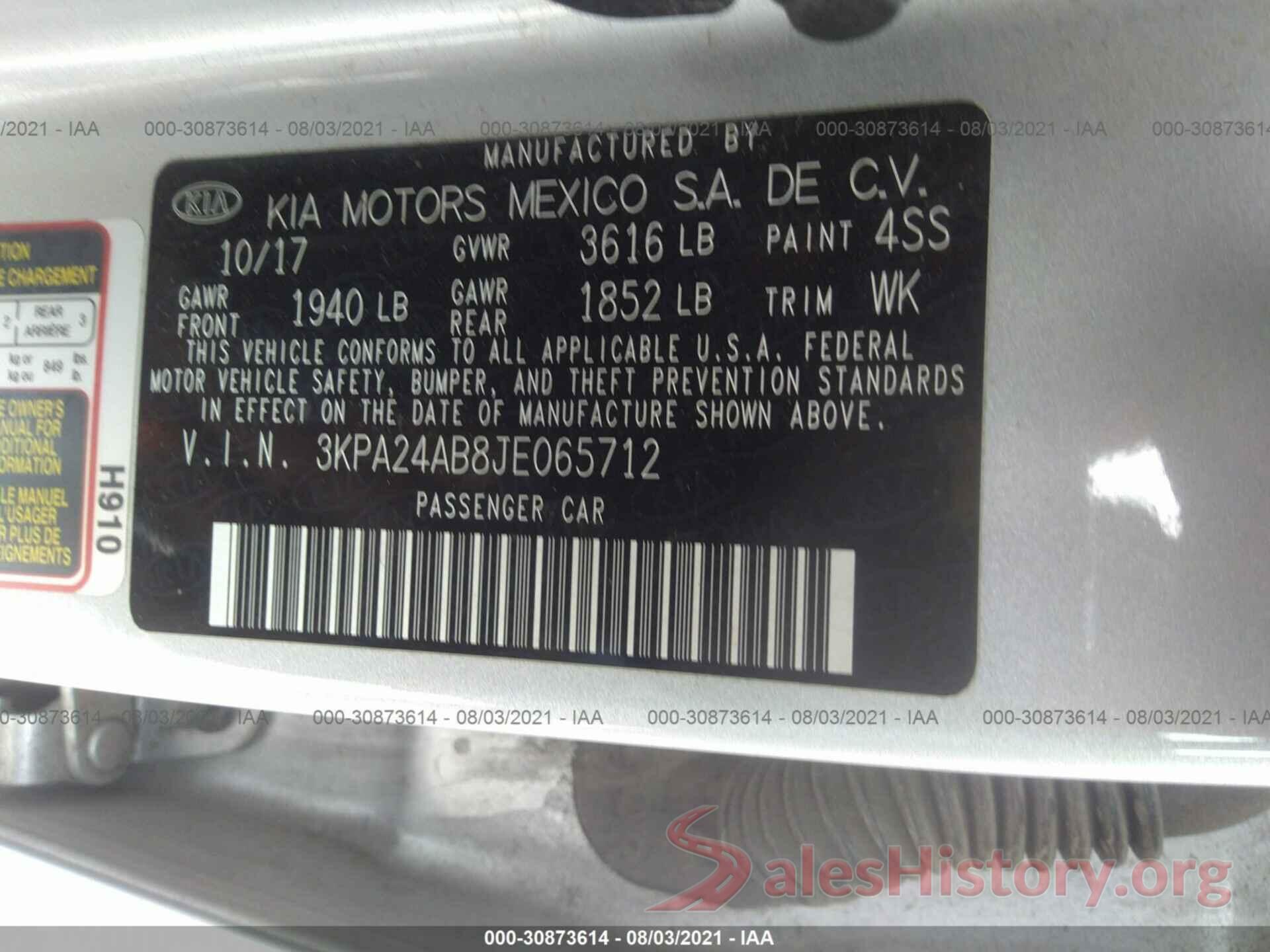 3KPA24AB8JE065712 2018 KIA RIO