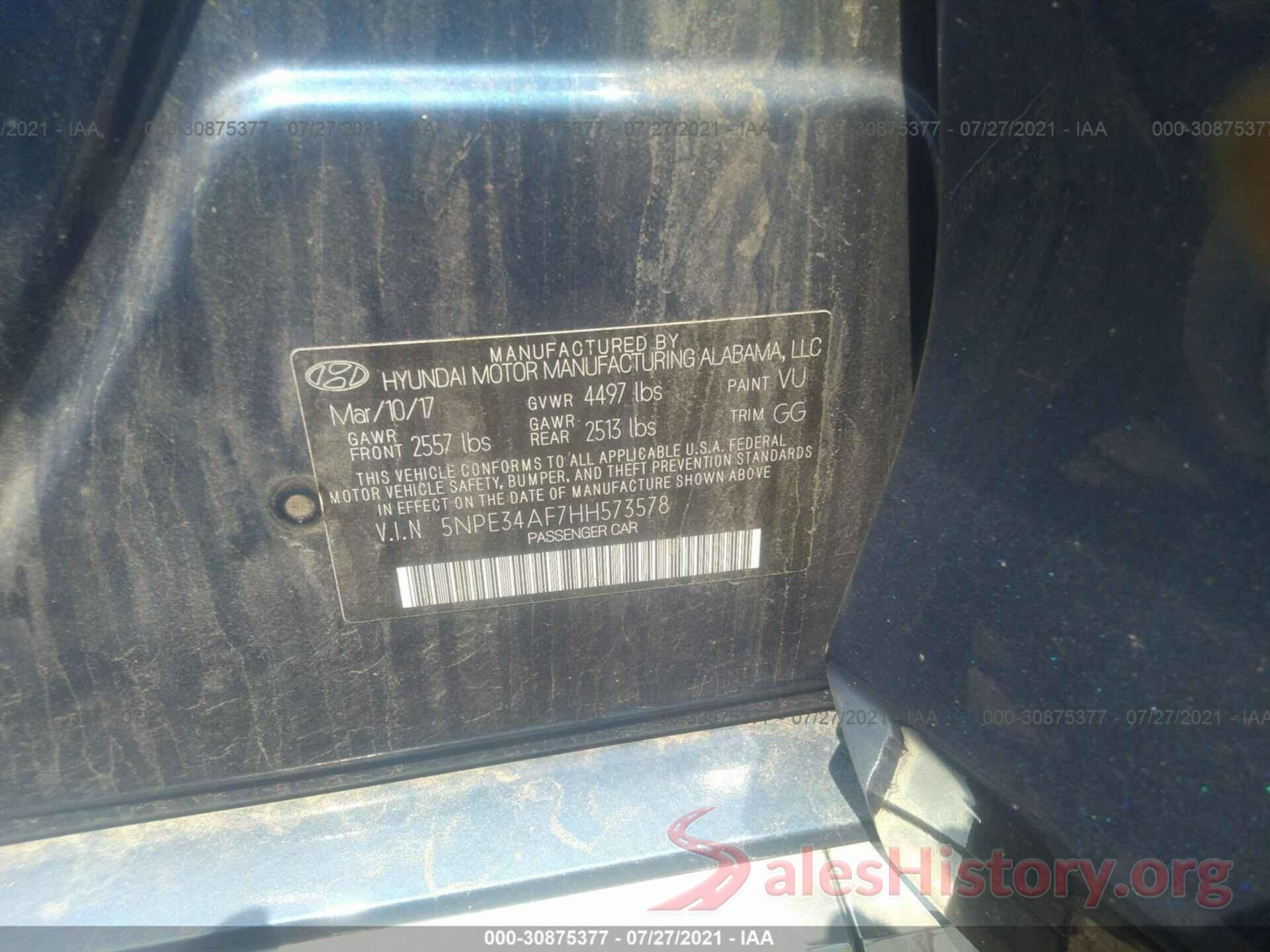 5NPE34AF7HH573578 2017 HYUNDAI SONATA