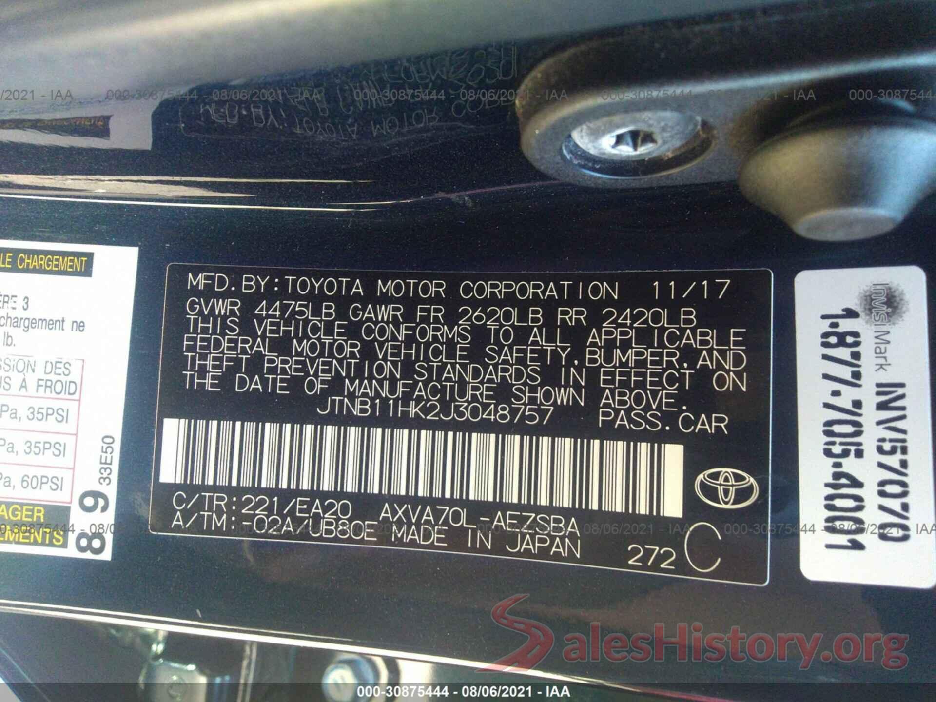 JTNB11HK2J3048757 2018 TOYOTA CAMRY