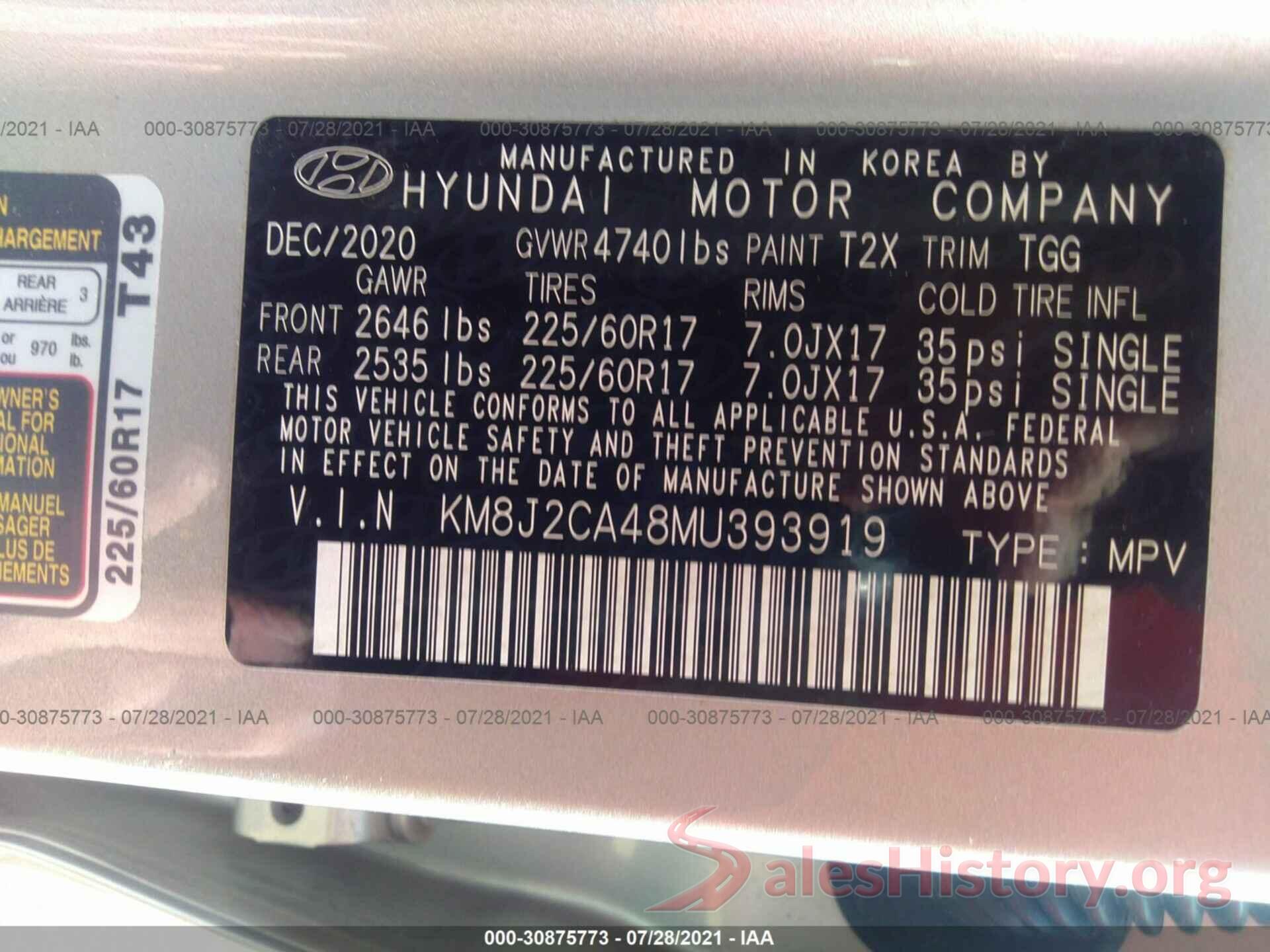 KM8J2CA48MU393919 2021 HYUNDAI TUCSON