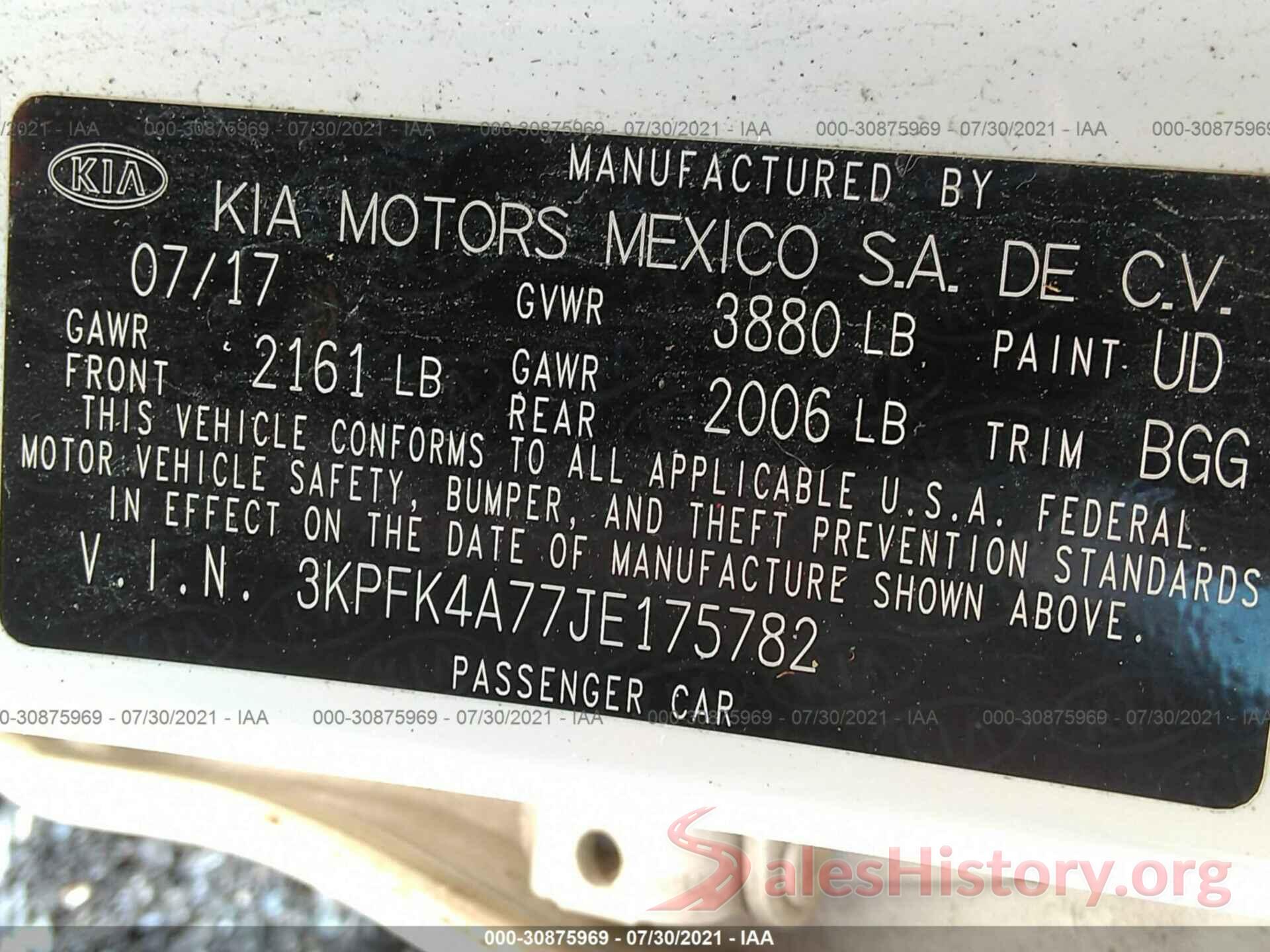 3KPFK4A77JE175782 2018 KIA FORTE