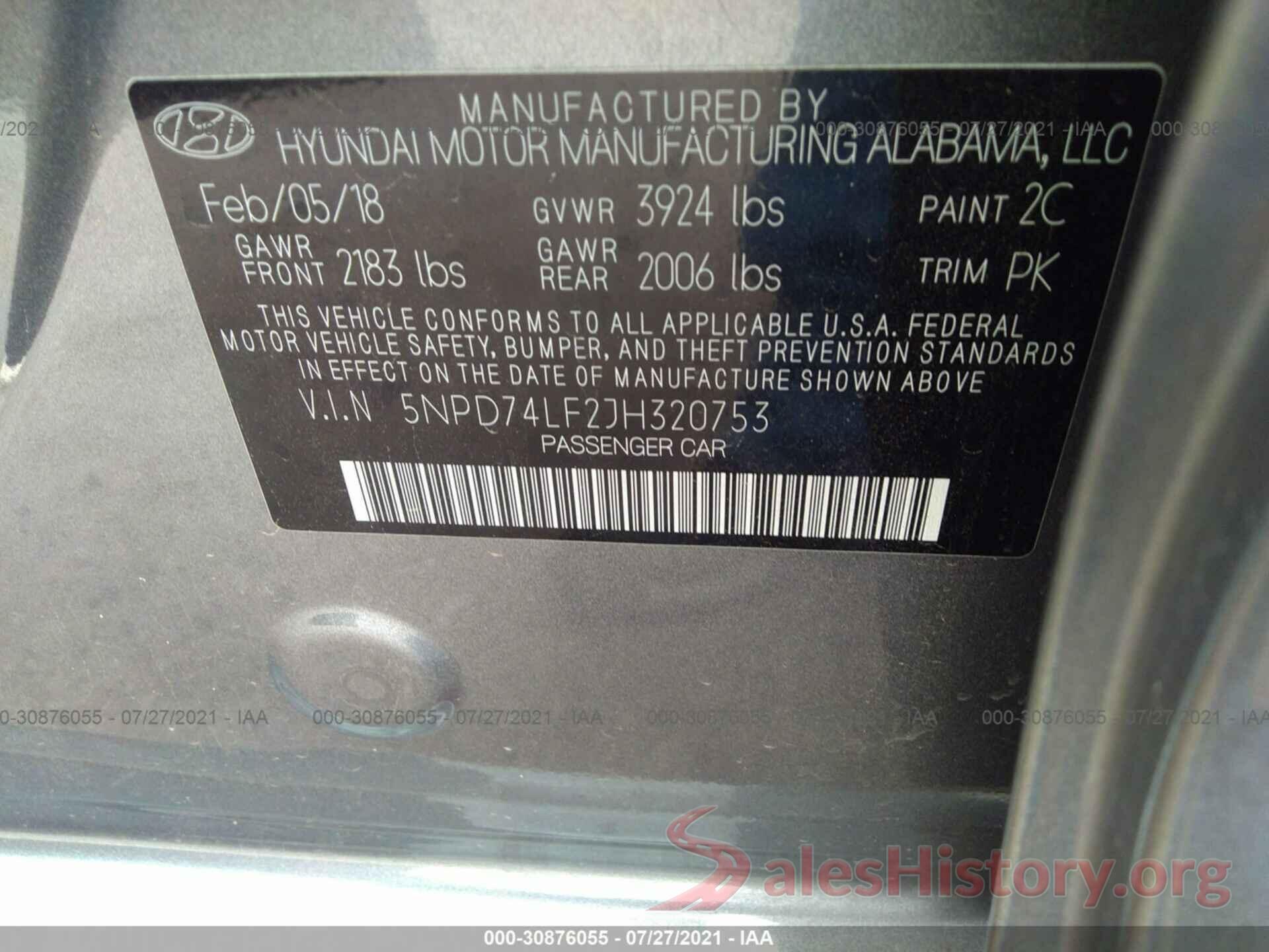 5NPD74LF2JH320753 2018 HYUNDAI ELANTRA