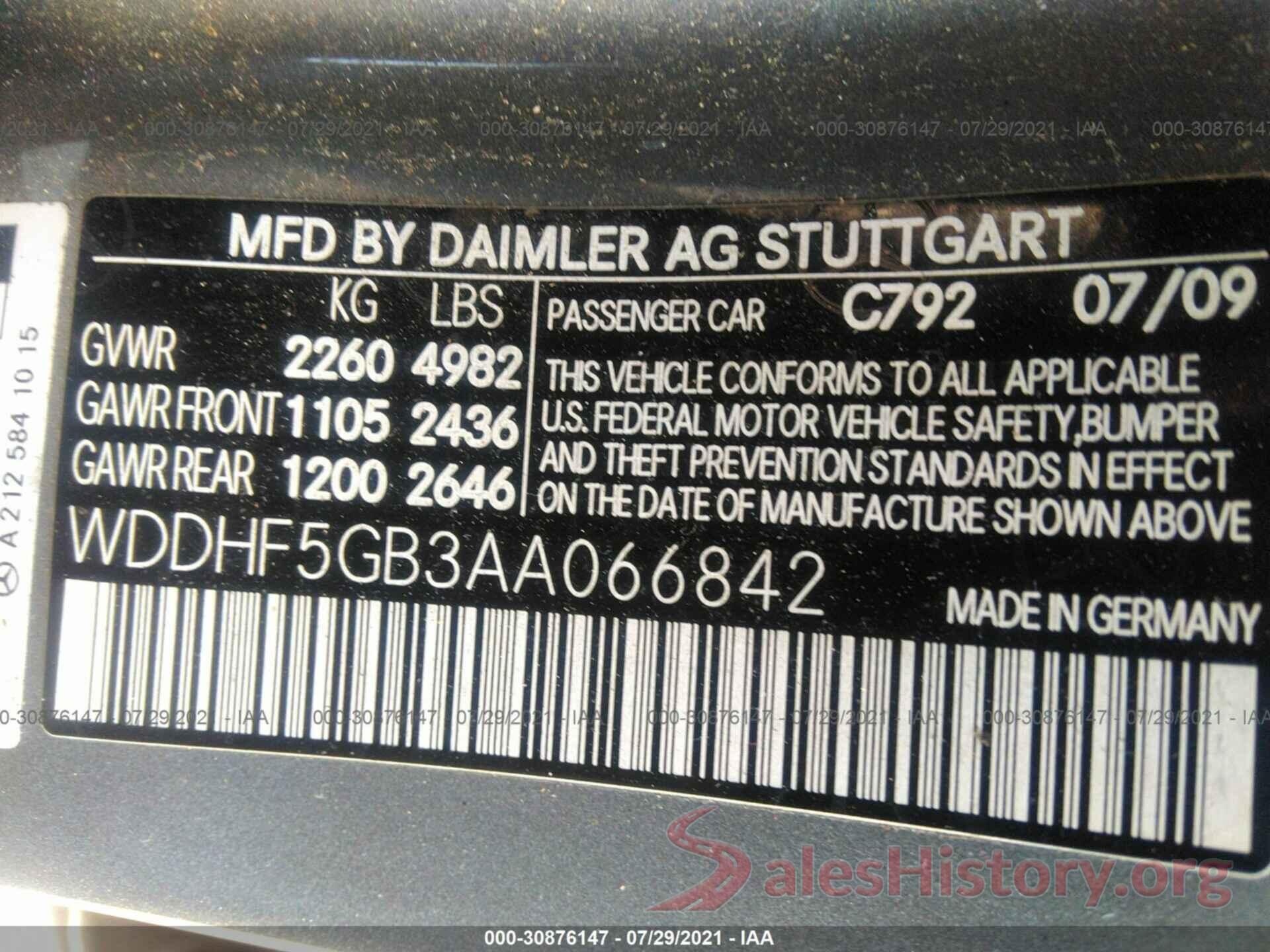 WDDHF5GB3AA066842 2010 MERCEDES-BENZ E-CLASS