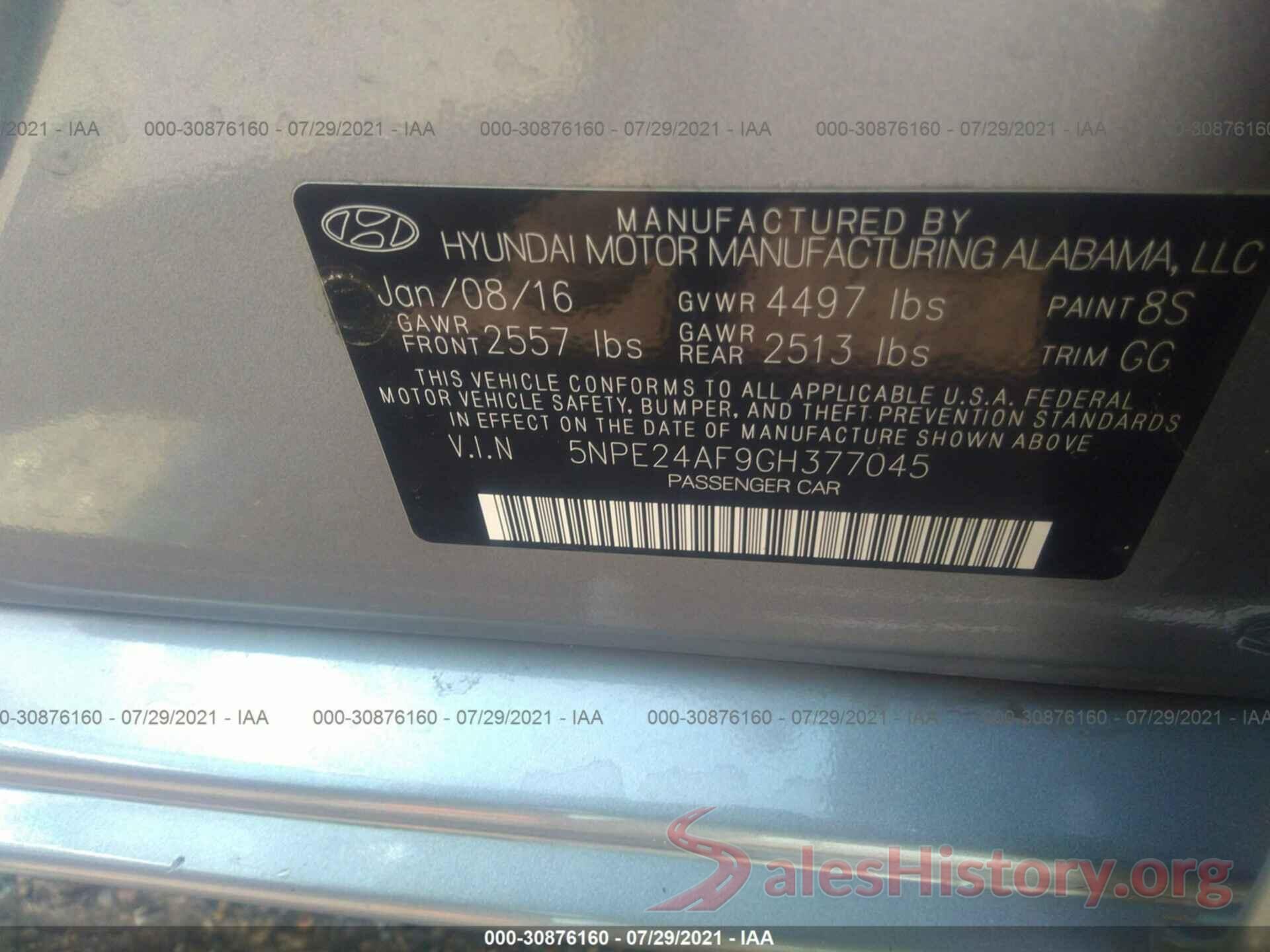 5NPE24AF9GH377045 2016 HYUNDAI SONATA