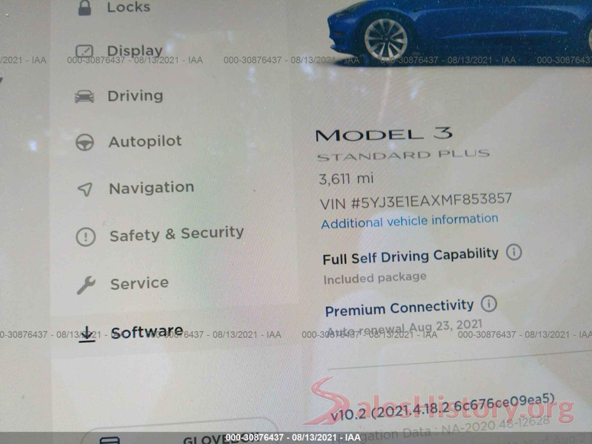 5YJ3E1EAXMF853857 2021 TESLA MODEL 3