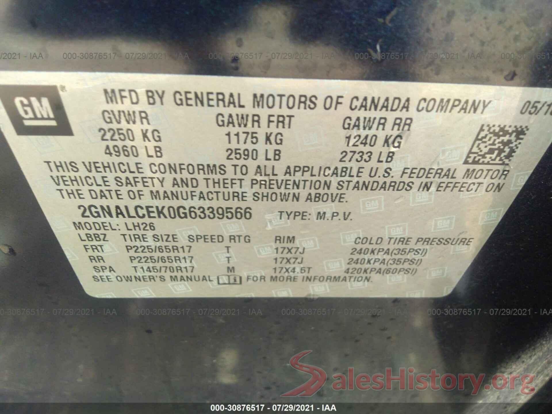 2GNALCEK0G6339566 2016 CHEVROLET EQUINOX