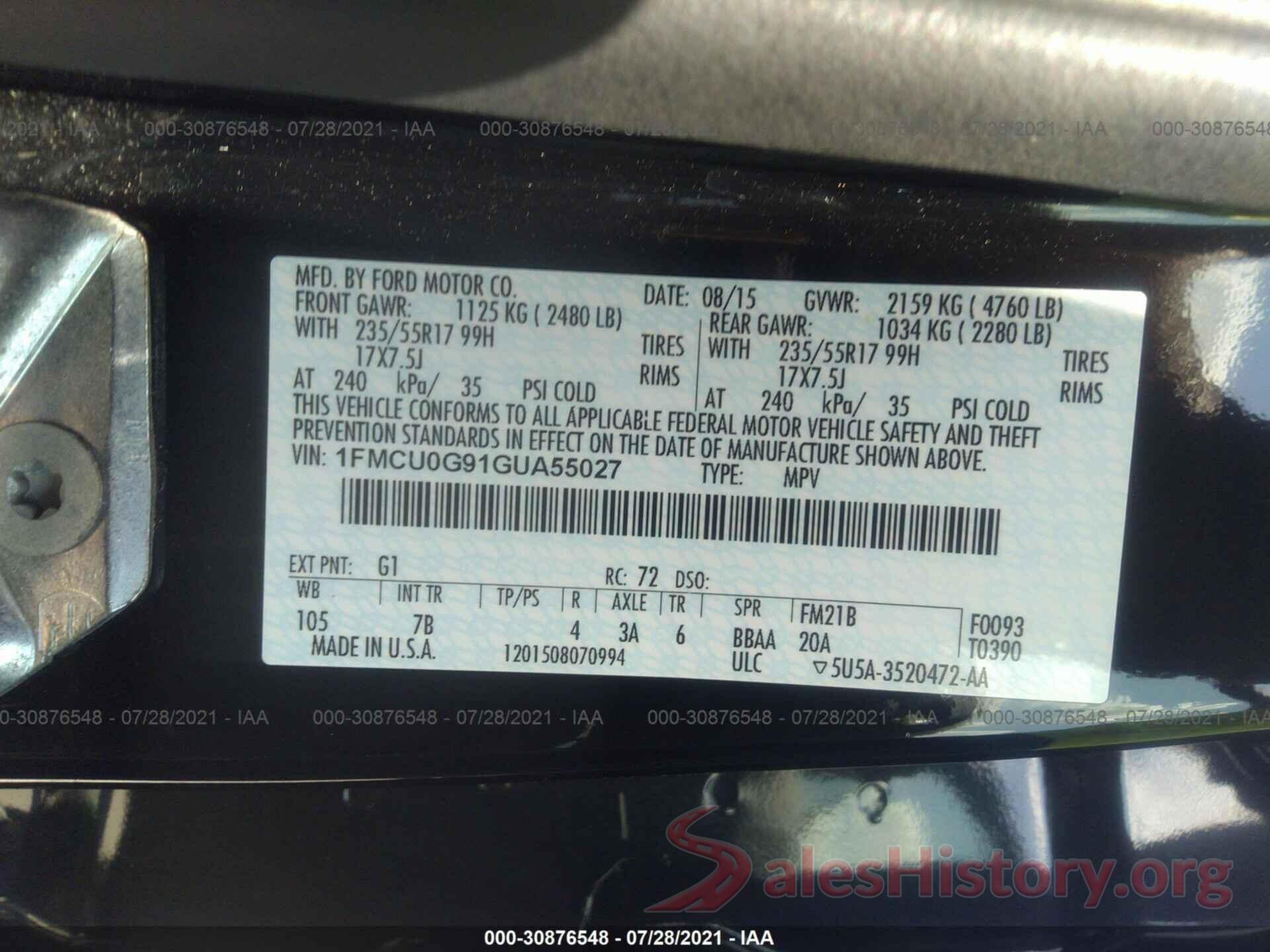 1FMCU0G91GUA55027 2016 FORD ESCAPE