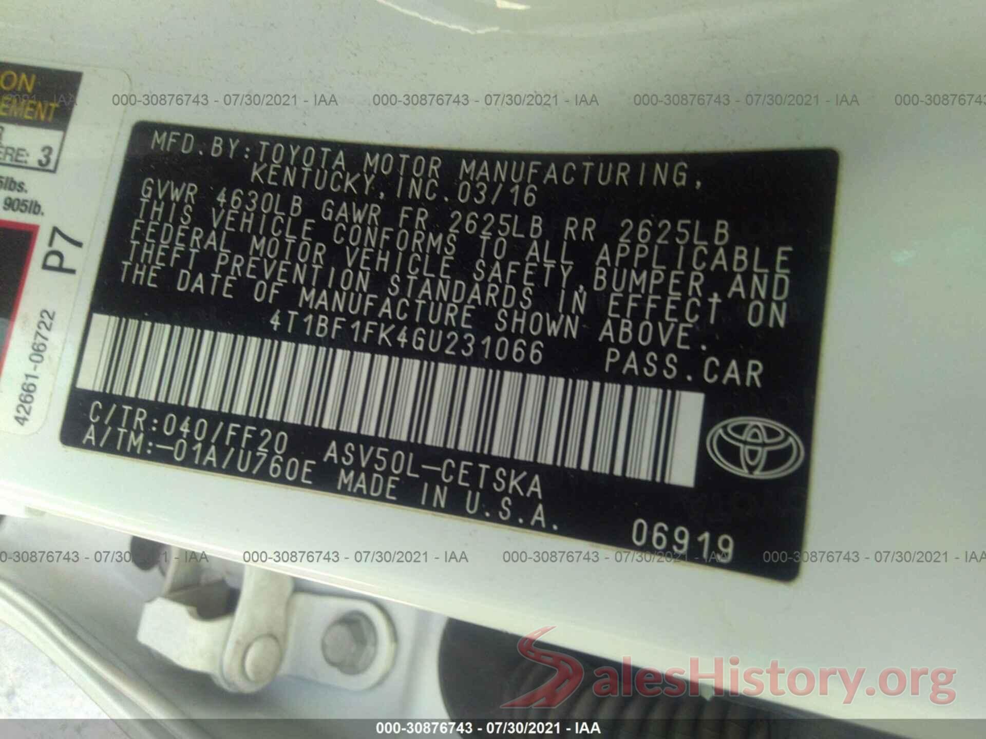 4T1BF1FK4GU231066 2016 TOYOTA CAMRY