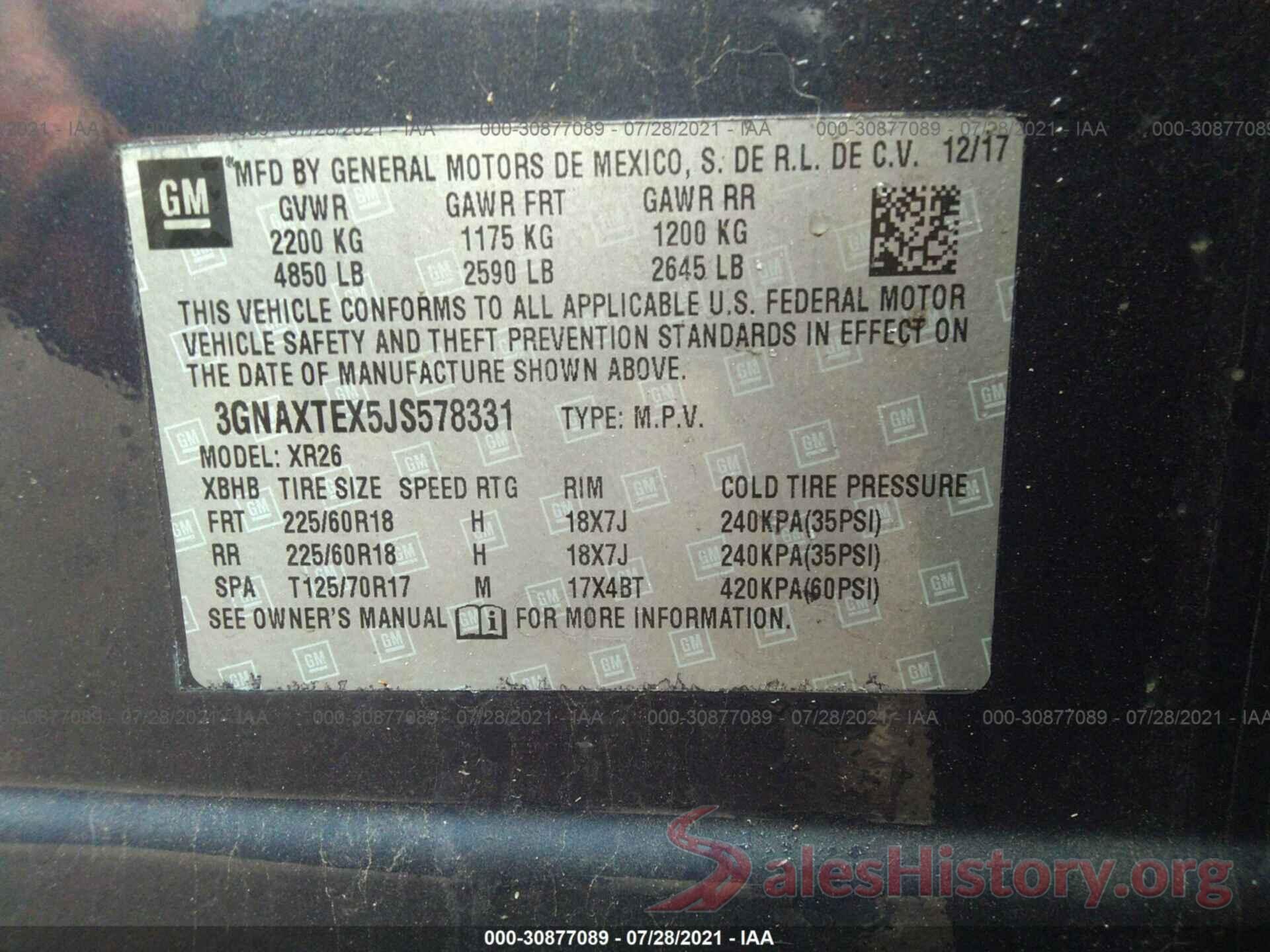 3GNAXTEX5JS578331 2018 CHEVROLET EQUINOX