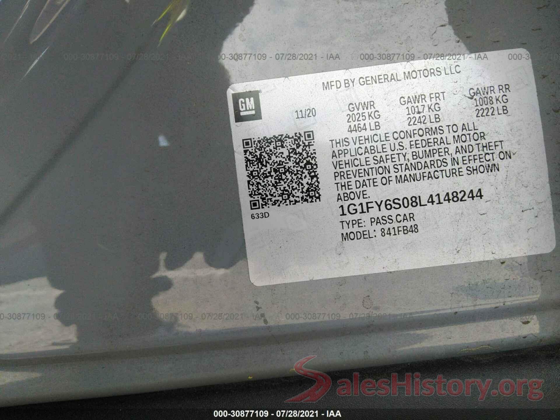 1G1FY6S08L4148244 2020 CHEVROLET BOLT EV