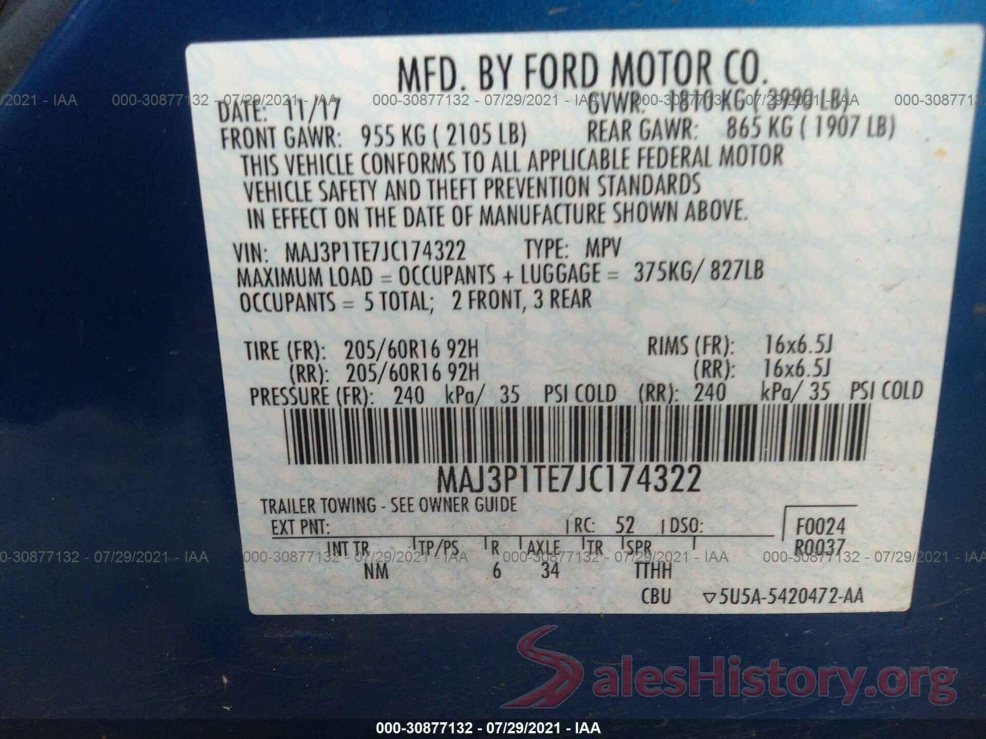 MAJ3P1TE7JC174322 2018 FORD ECOSPORT