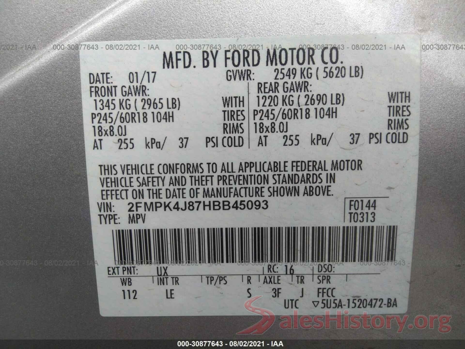 2FMPK4J87HBB45093 2017 FORD EDGE