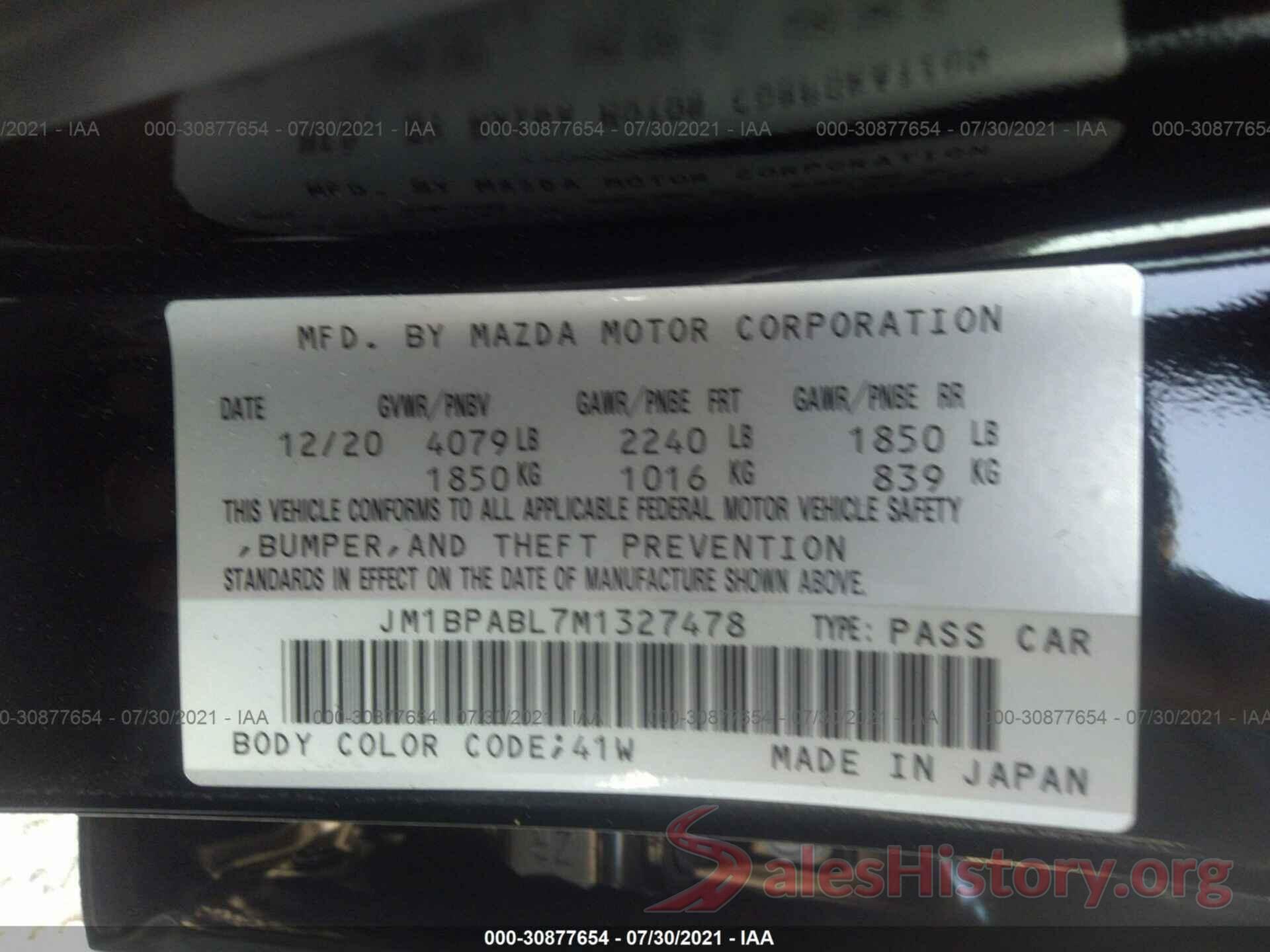 JM1BPABL7M1327478 2021 MAZDA MAZDA3 SEDAN