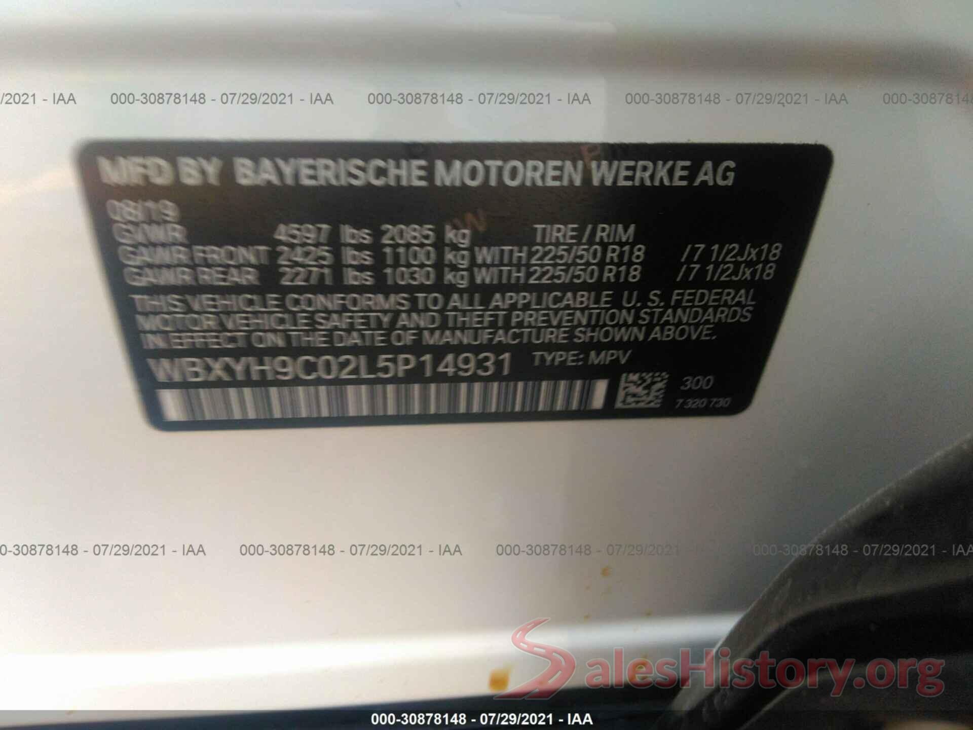 WBXYH9C02L5P14931 2020 BMW X2