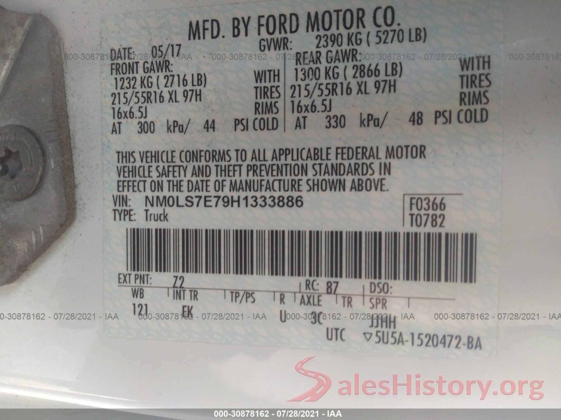 NM0LS7E79H1333886 2017 FORD TRANSIT CONNECT VAN