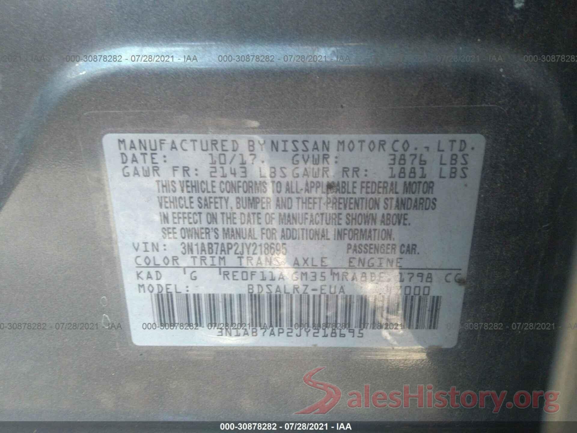 3N1AB7AP2JY218695 2018 NISSAN SENTRA