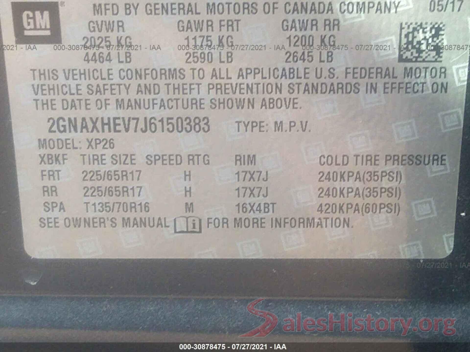 2GNAXHEV7J6150383 2018 CHEVROLET EQUINOX