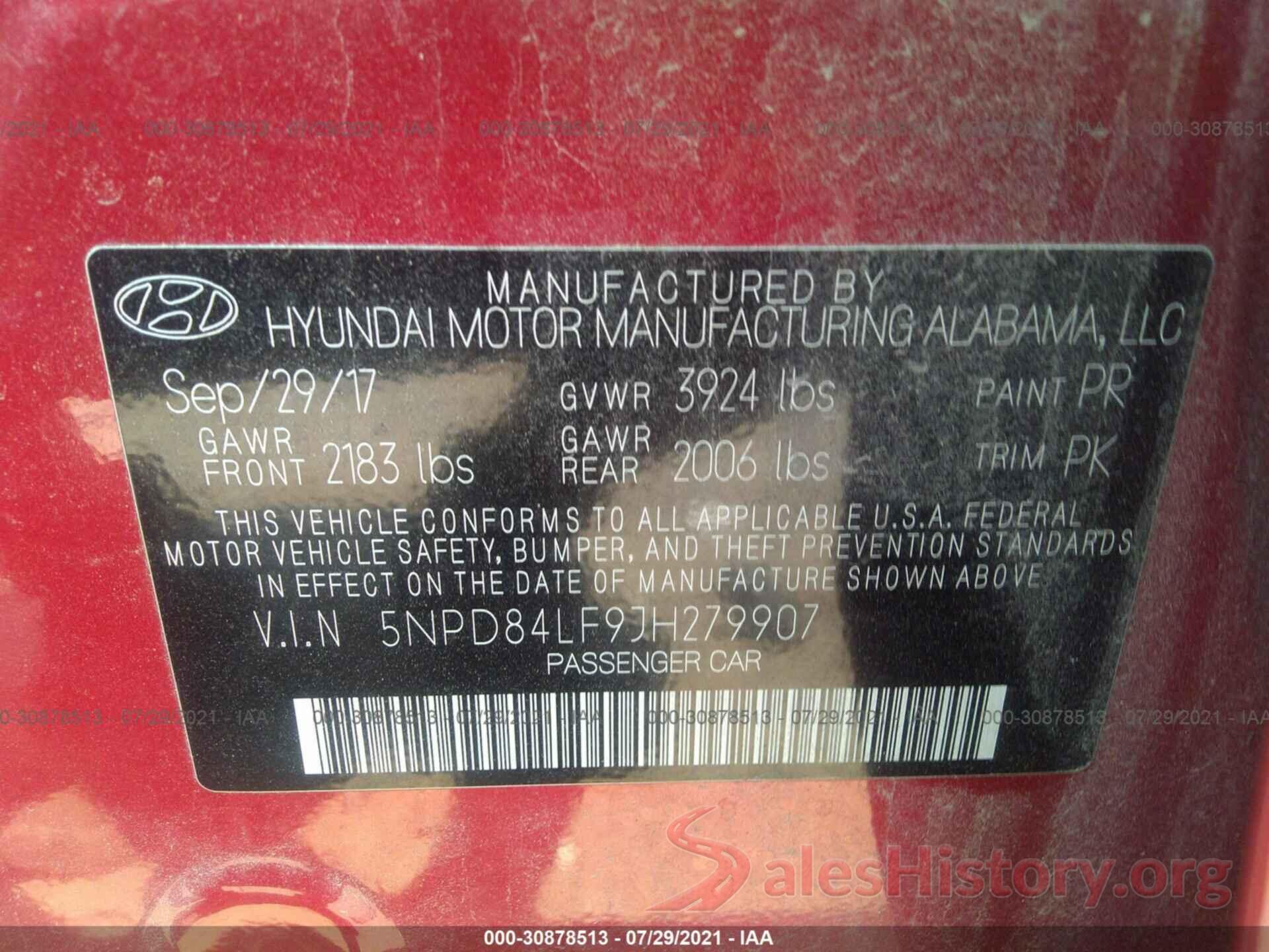 5NPD84LF9JH279907 2018 HYUNDAI ELANTRA