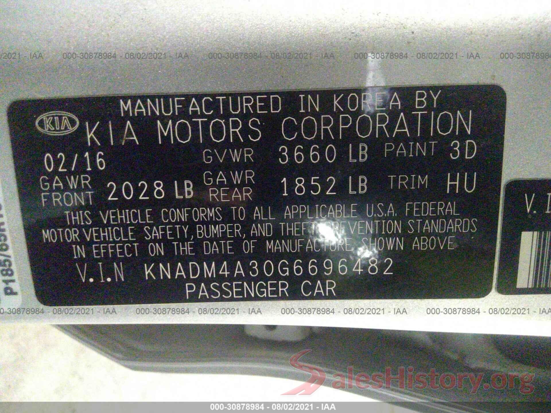 KNADM4A30G6696482 2016 KIA RIO