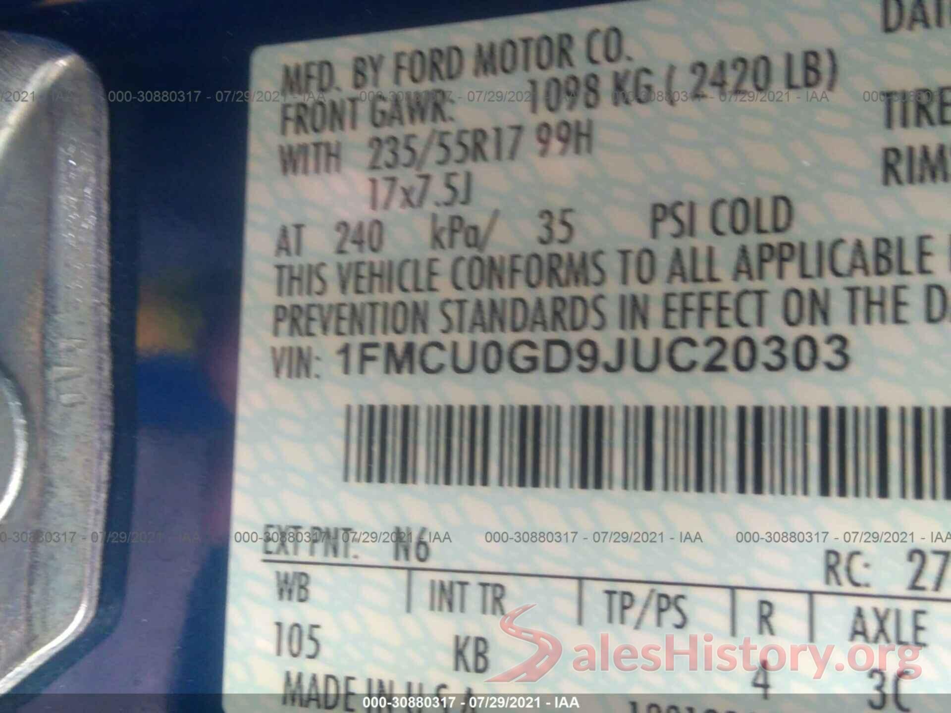 1FMCU0GD9JUC20303 2018 FORD ESCAPE