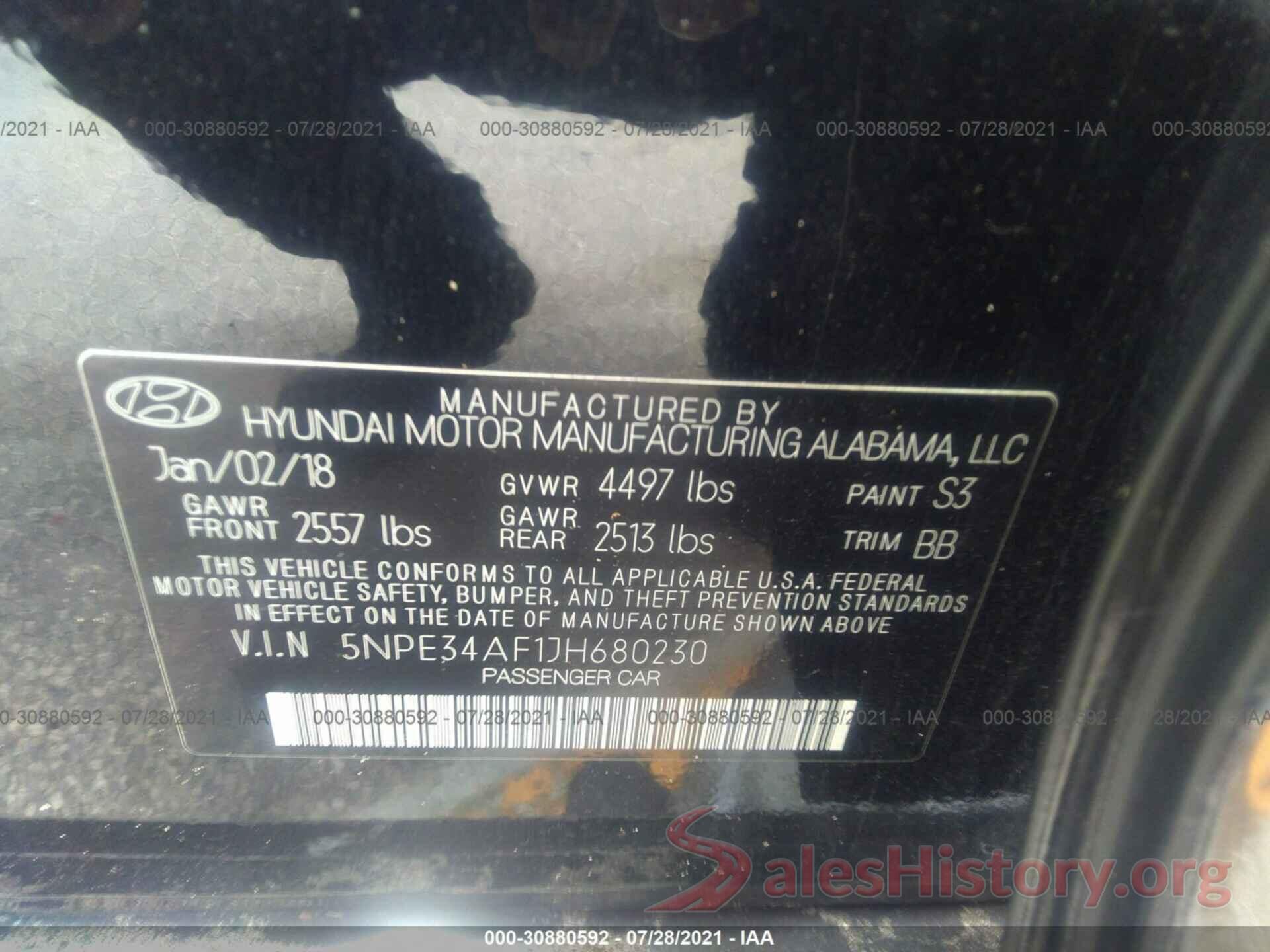 5NPE34AF1JH680230 2018 HYUNDAI SONATA