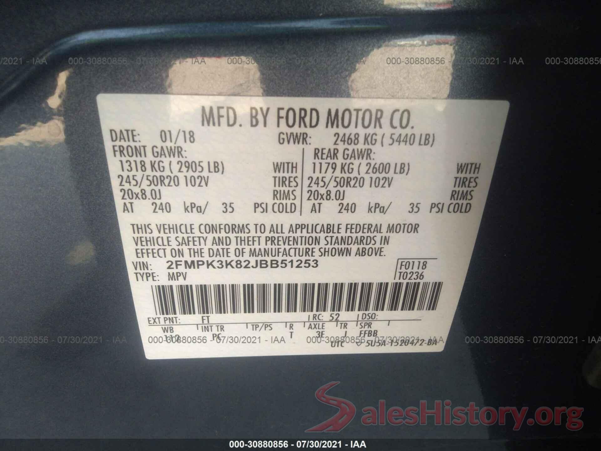 2FMPK3K82JBB51253 2018 FORD EDGE