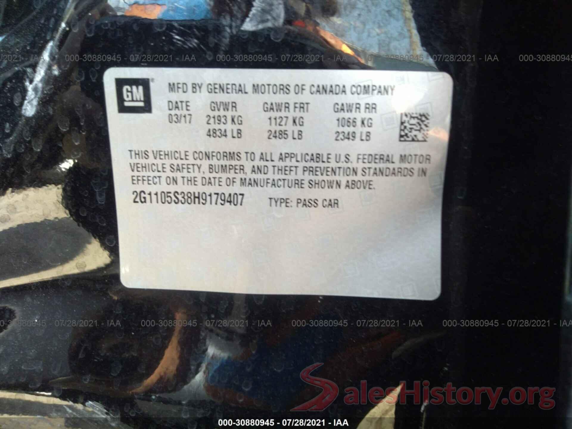 2G1105S38H9179407 2017 CHEVROLET IMPALA