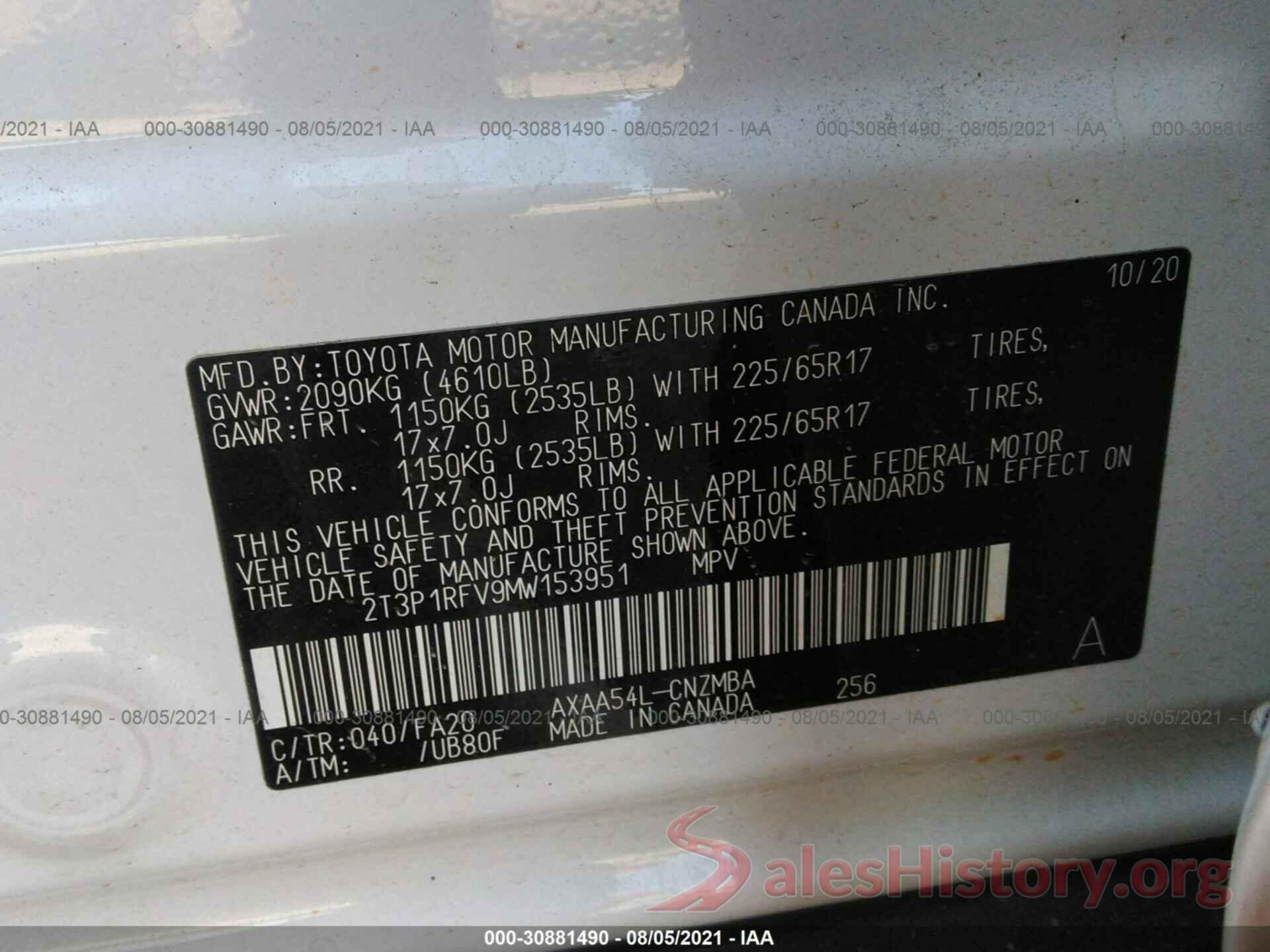 2T3P1RFV9MW153951 2021 TOYOTA RAV4