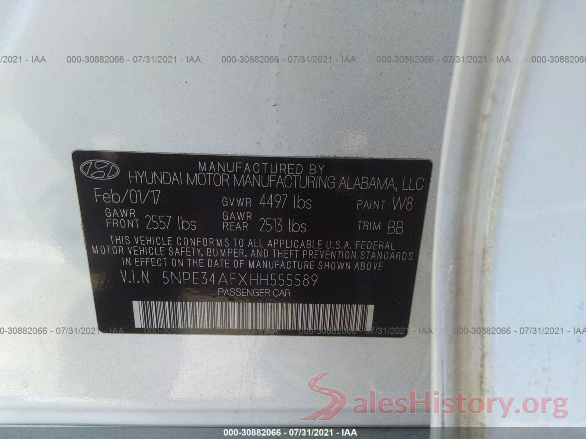 5NPE34AFXHH555589 2017 HYUNDAI SONATA