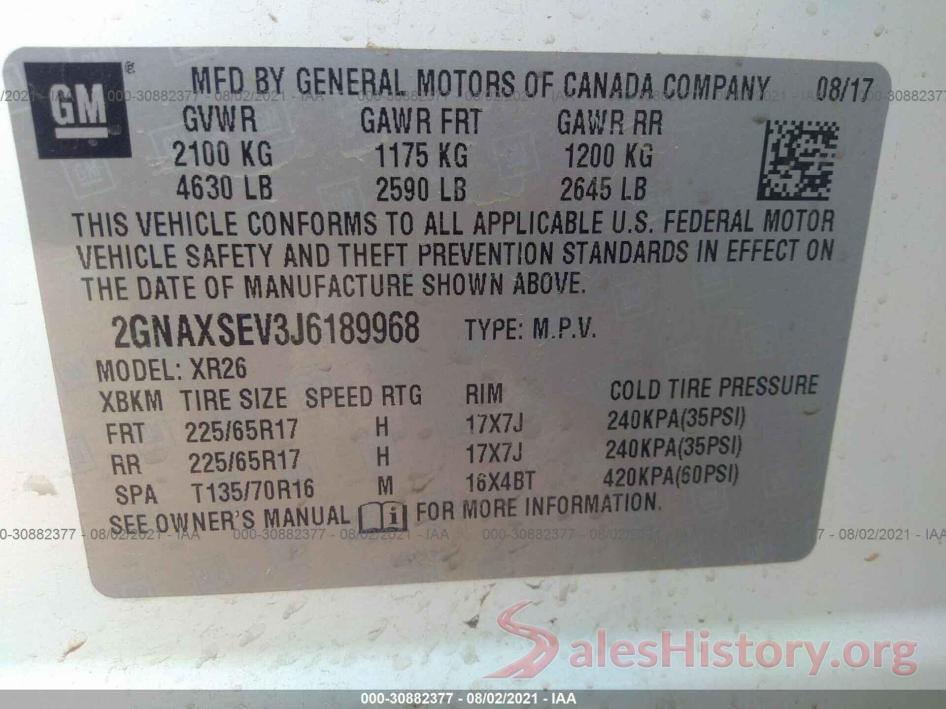 2GNAXSEV3J6189968 2018 CHEVROLET EQUINOX