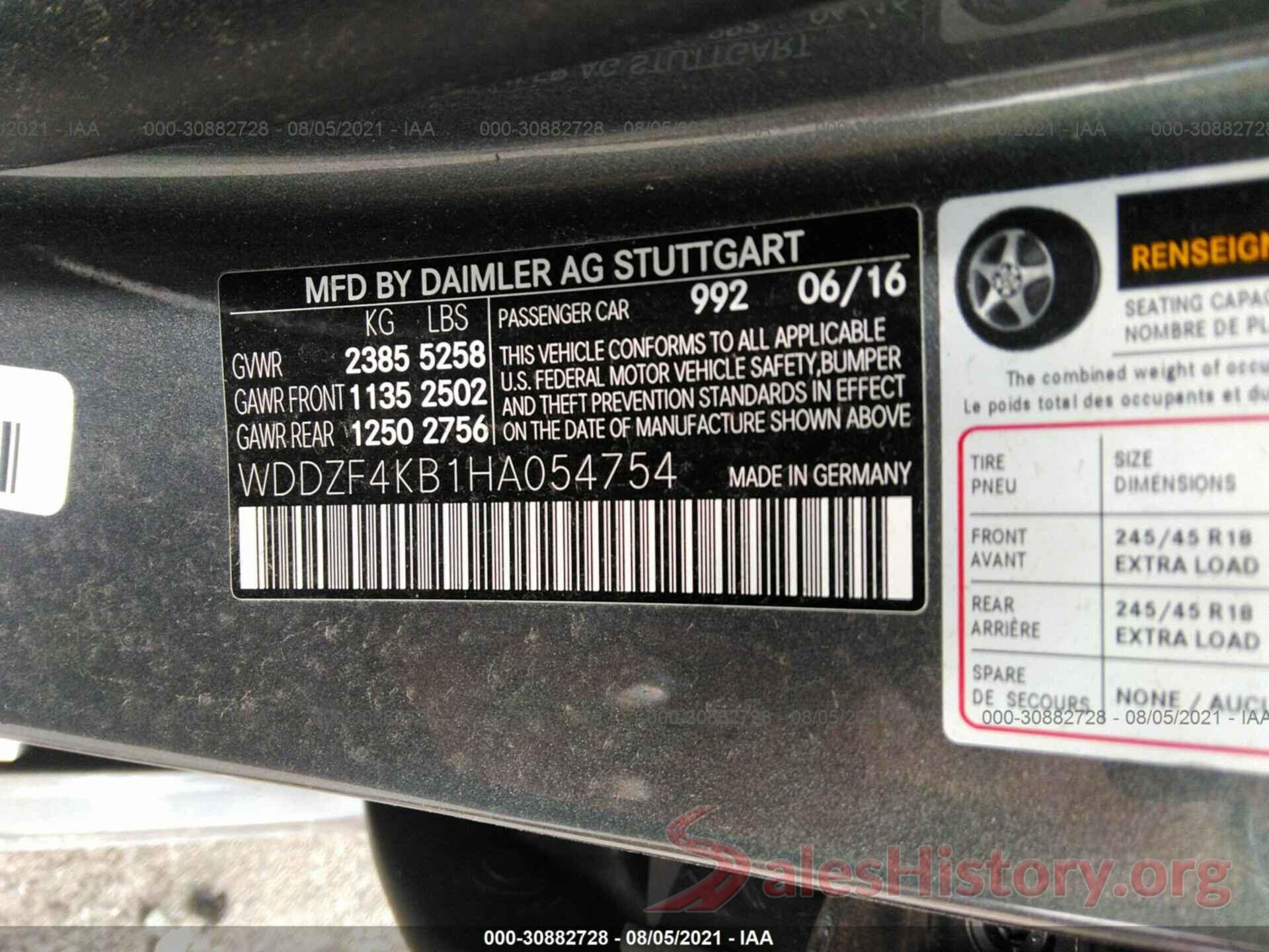 WDDZF4KB1HA054754 2017 MERCEDES-BENZ E-CLASS