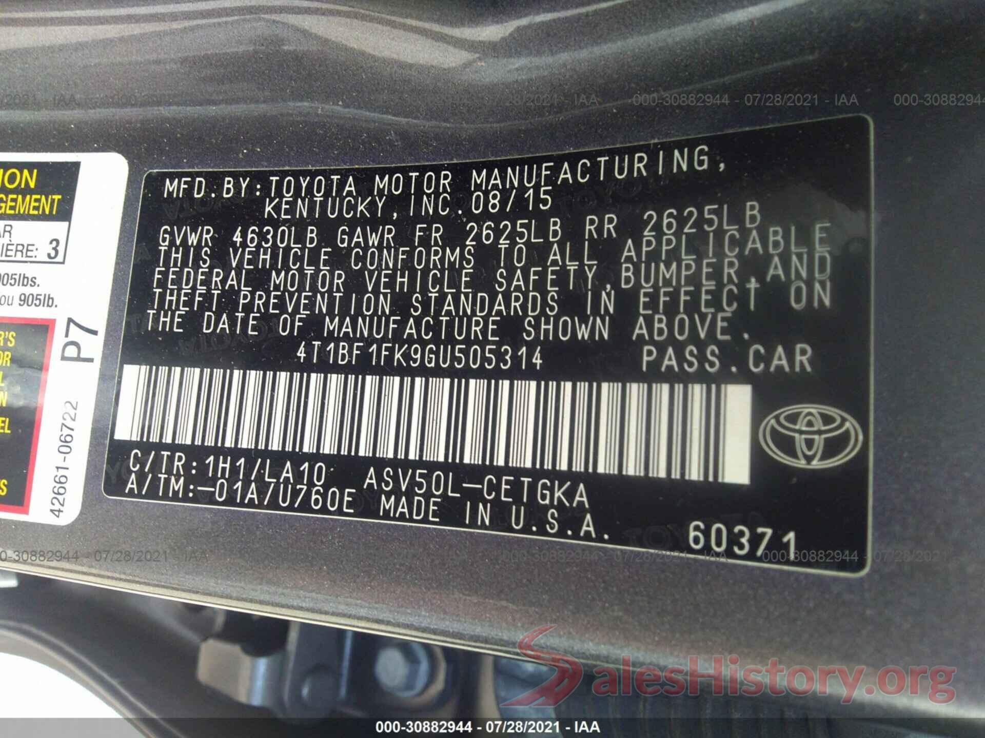 4T1BF1FK9GU505314 2016 TOYOTA CAMRY