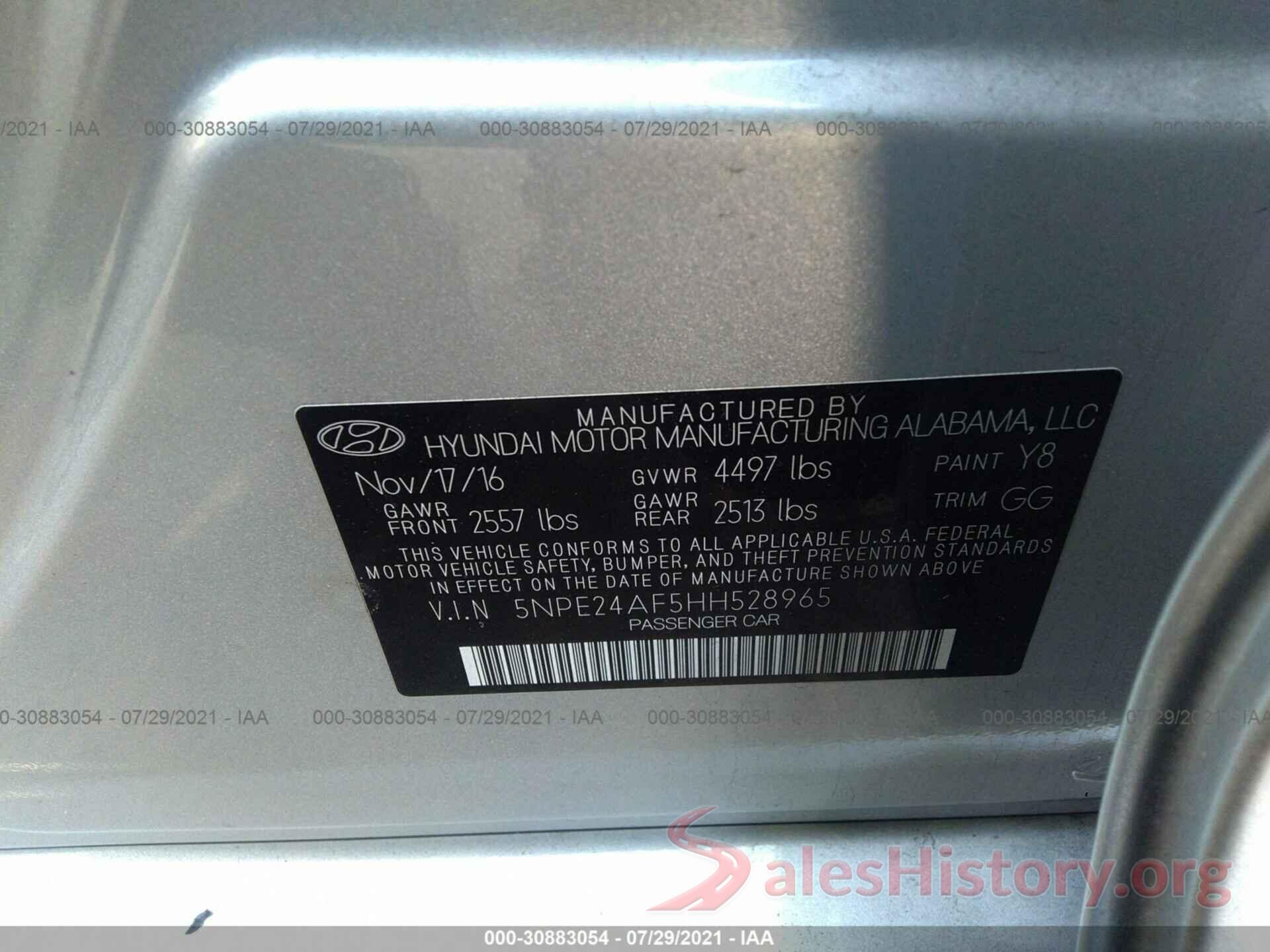 5NPE24AF5HH528965 2017 HYUNDAI SONATA