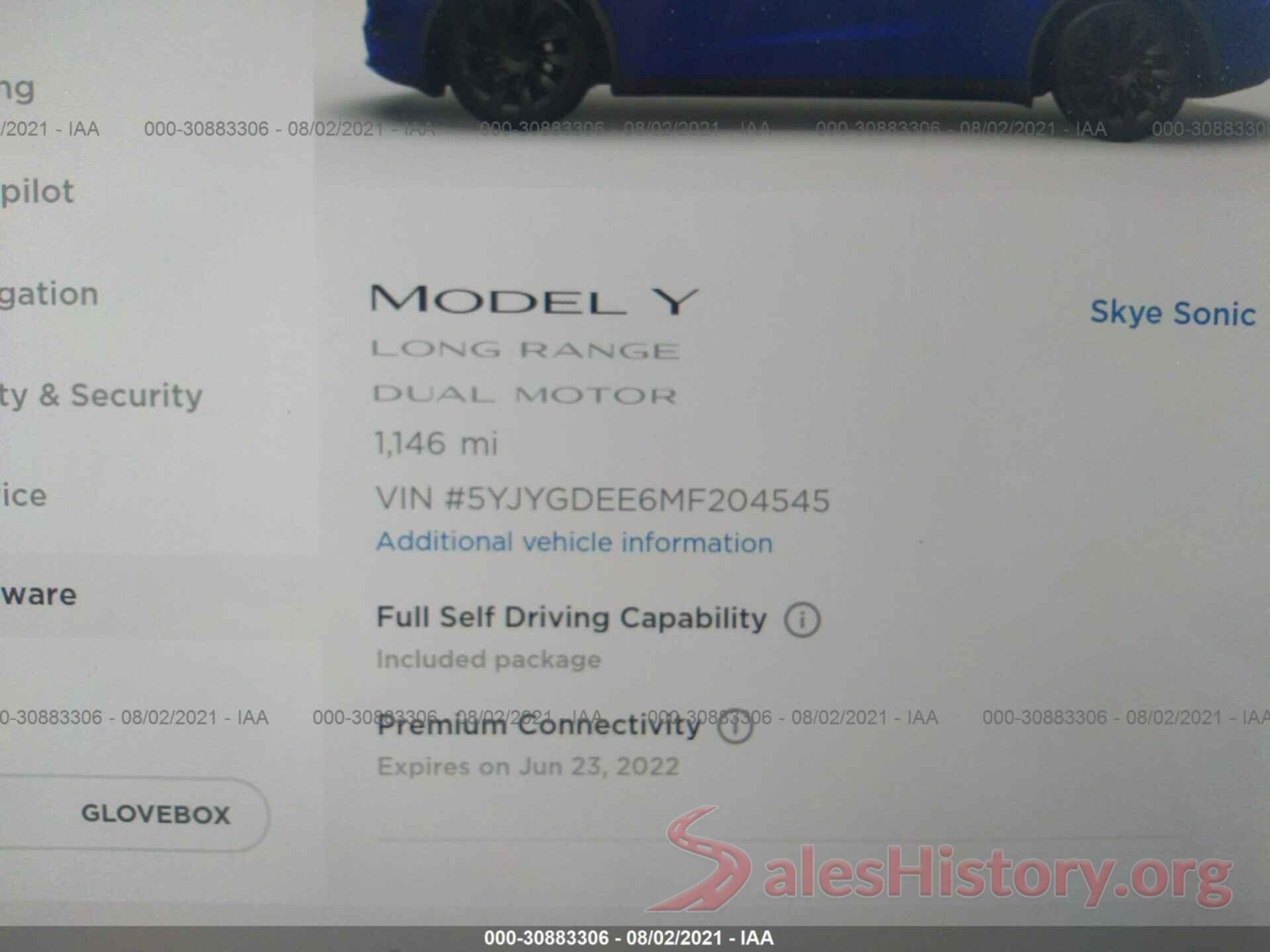 5YJYGDEE6MF204545 2021 TESLA MODEL Y