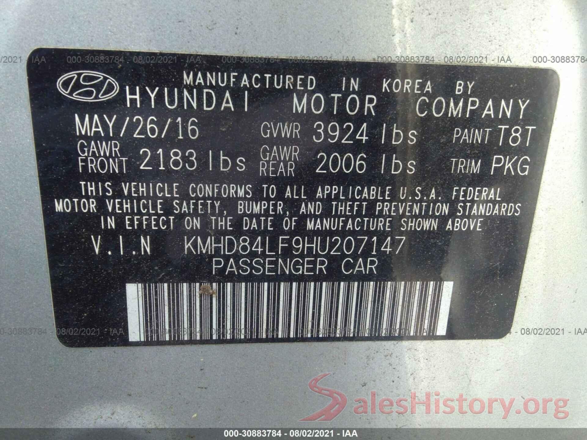 KMHD84LF9HU207147 2017 HYUNDAI ELANTRA