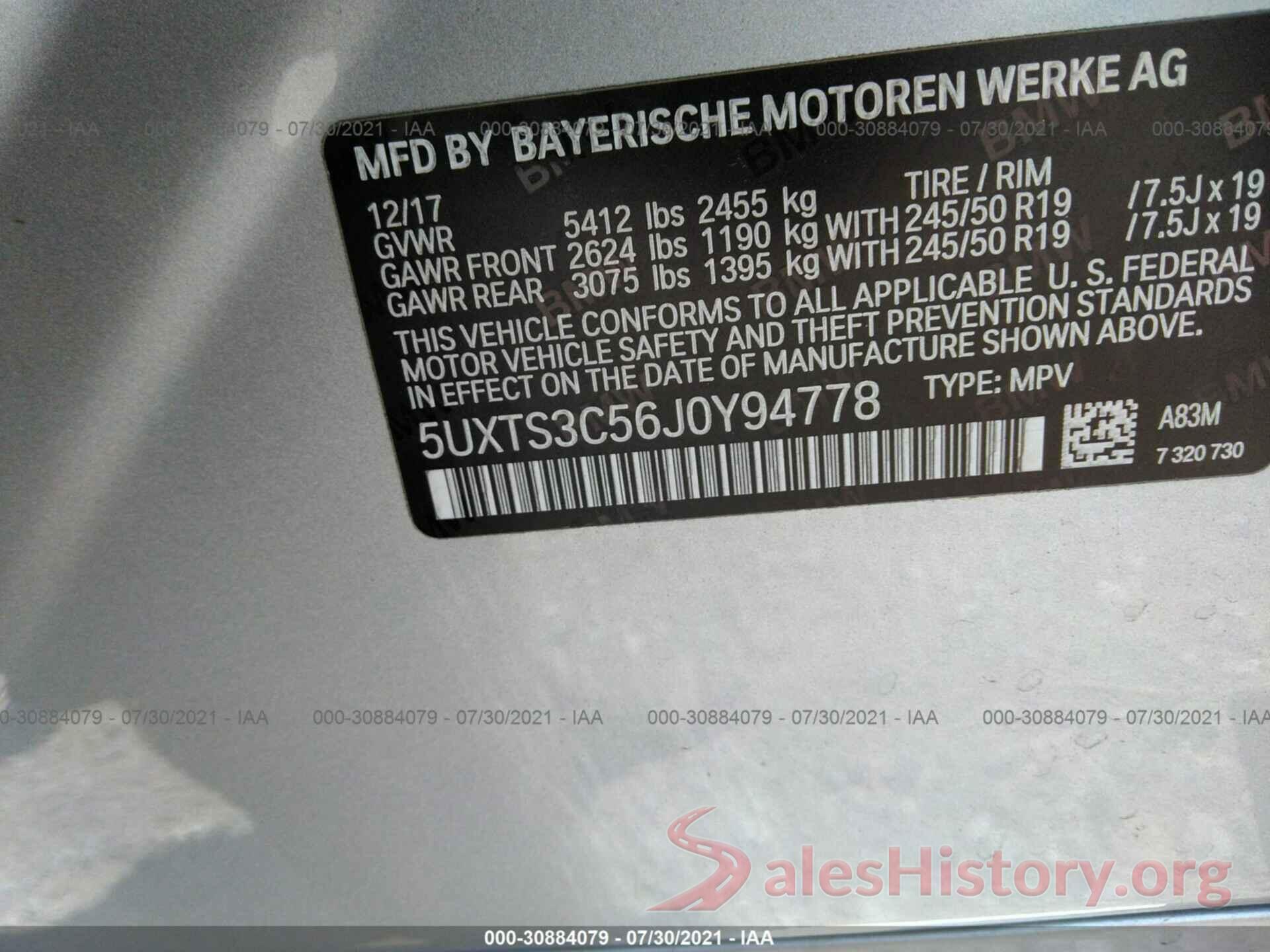 5UXTS3C56J0Y94778 2018 BMW X3