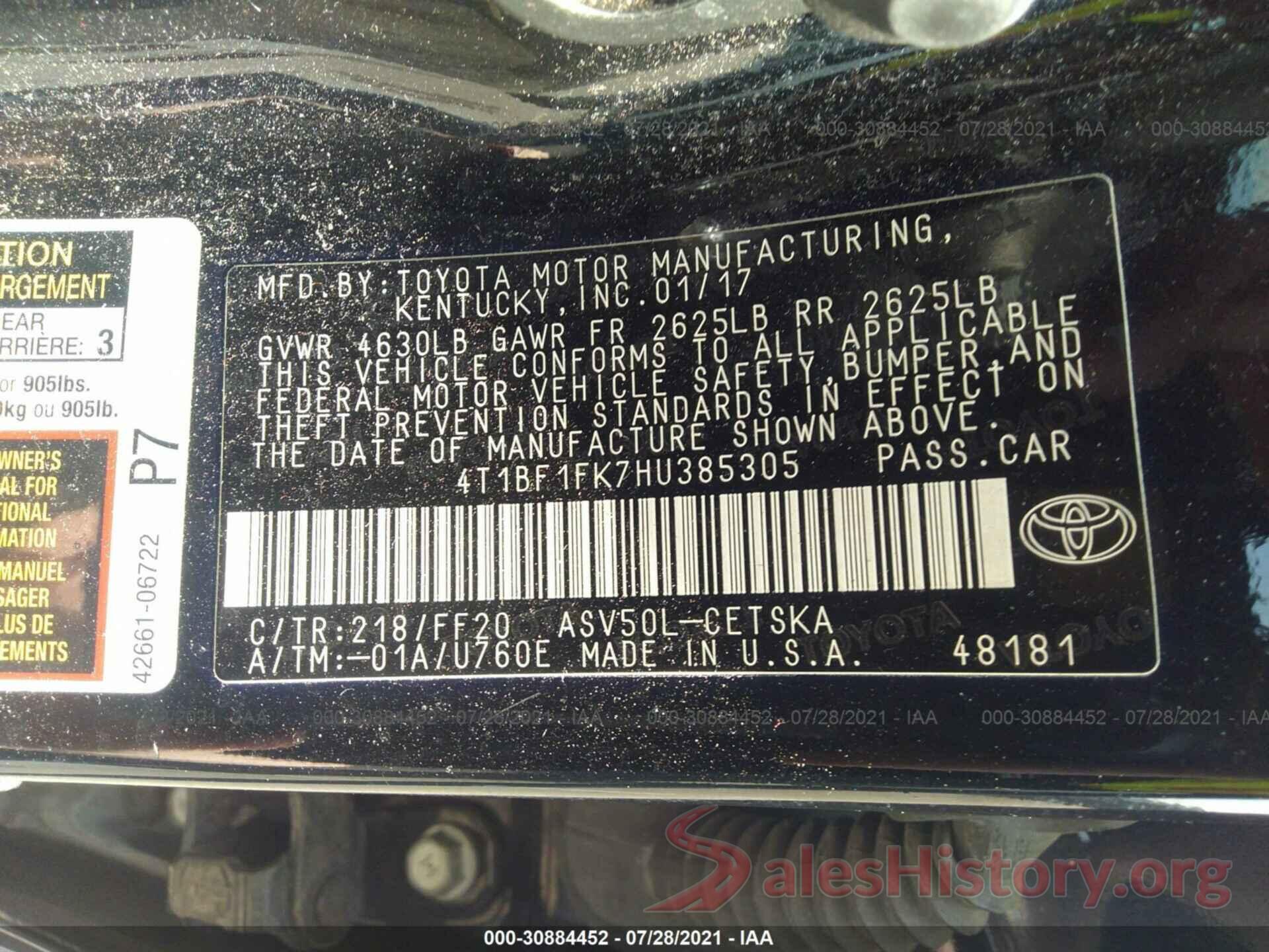 4T1BF1FK7HU385305 2017 TOYOTA CAMRY