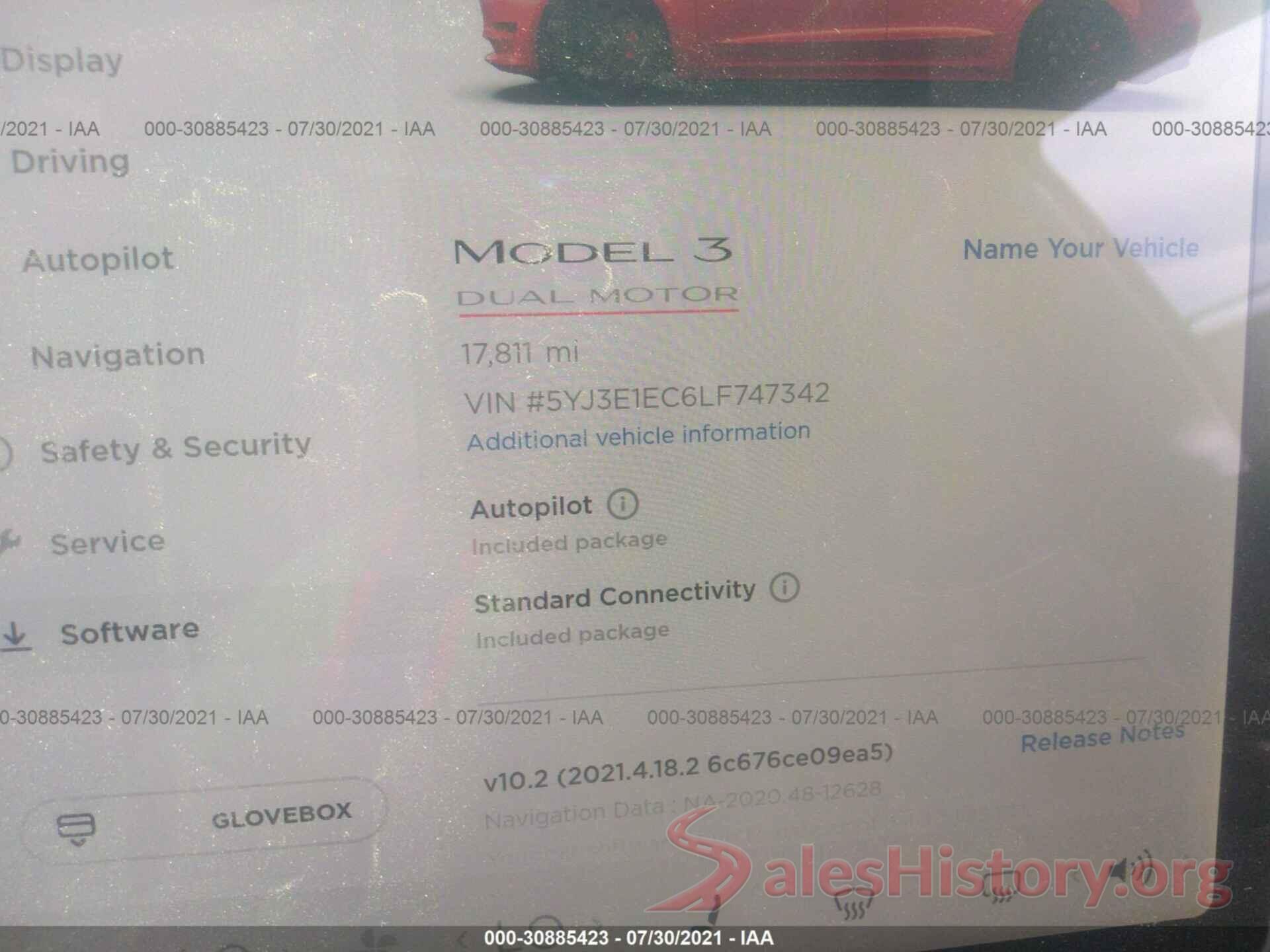 5YJ3E1EC6LF747342 2020 TESLA MODEL 3