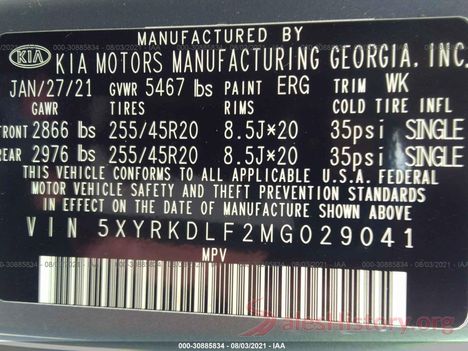 5XYRKDLF2MG029041 2021 KIA SORENTO